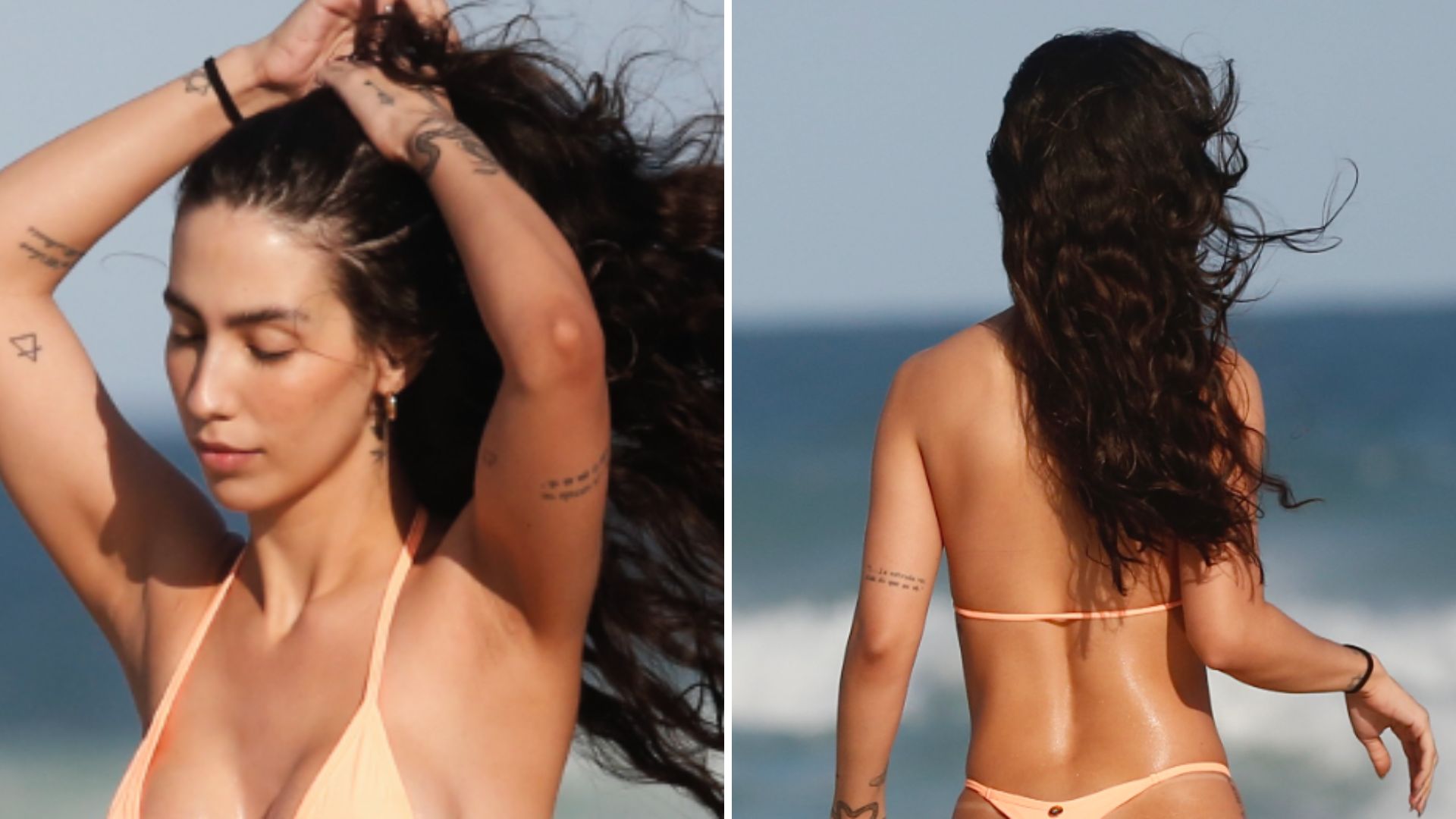 Após três gestações, Gabi Brandt desfila corpo sequinho em praia e impressiona