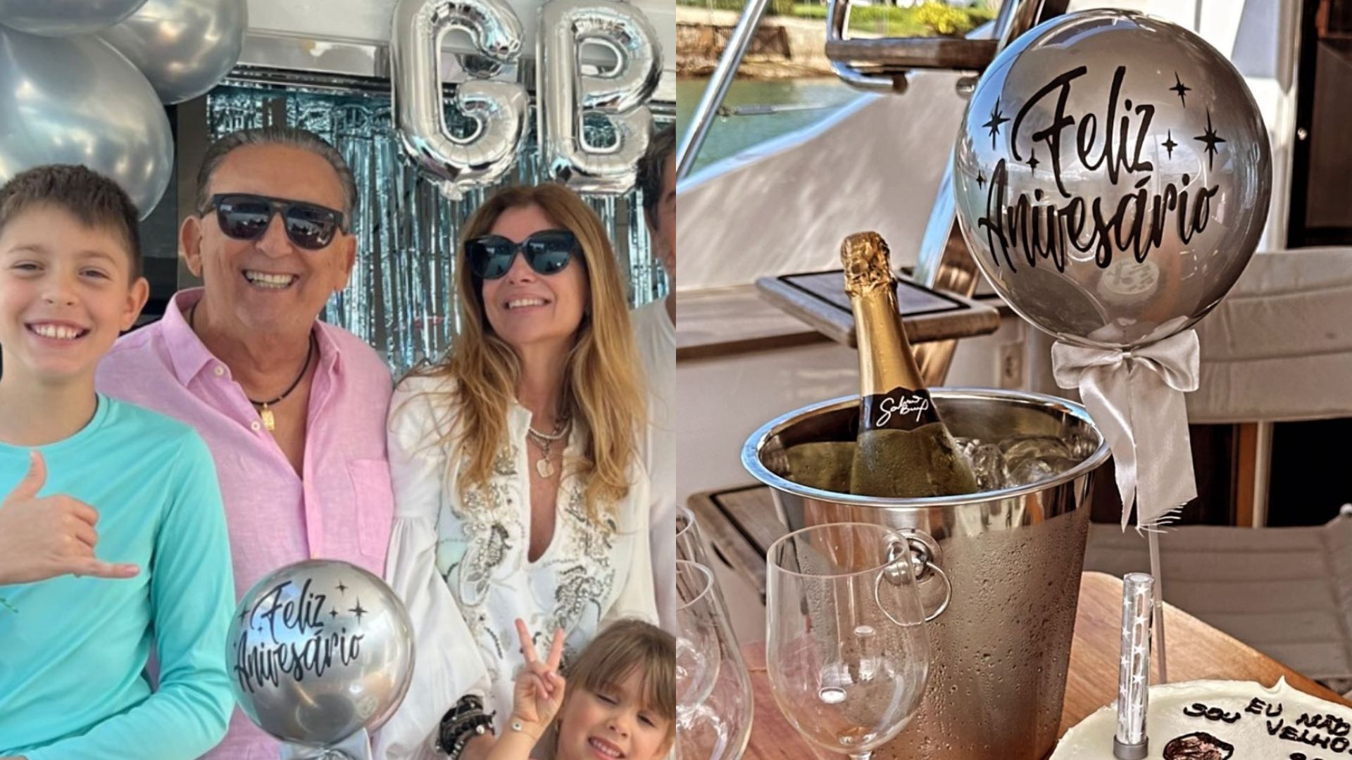 No barco, Galvão Bueno celebra 73 anos com festão ao lado da família