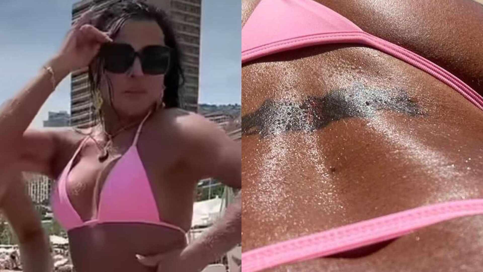 Gretchen toma sol de costas e chama a atenção: ‘Se garante’