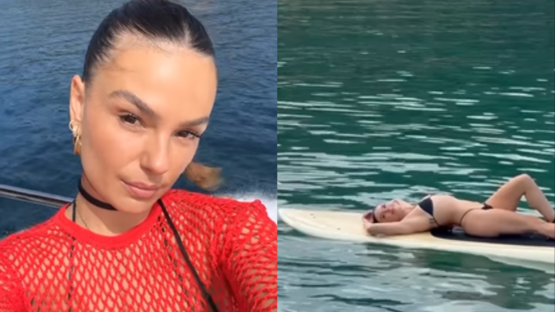 Isis Valverde esbanja beleza deitada em prancha de stand up paddle