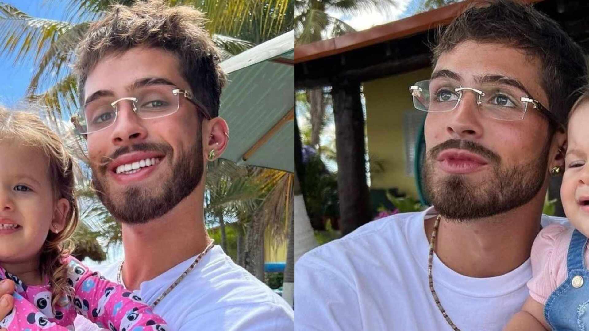 Na fazenda do pai, João Guilherme curte as filhas de Zé Felipe