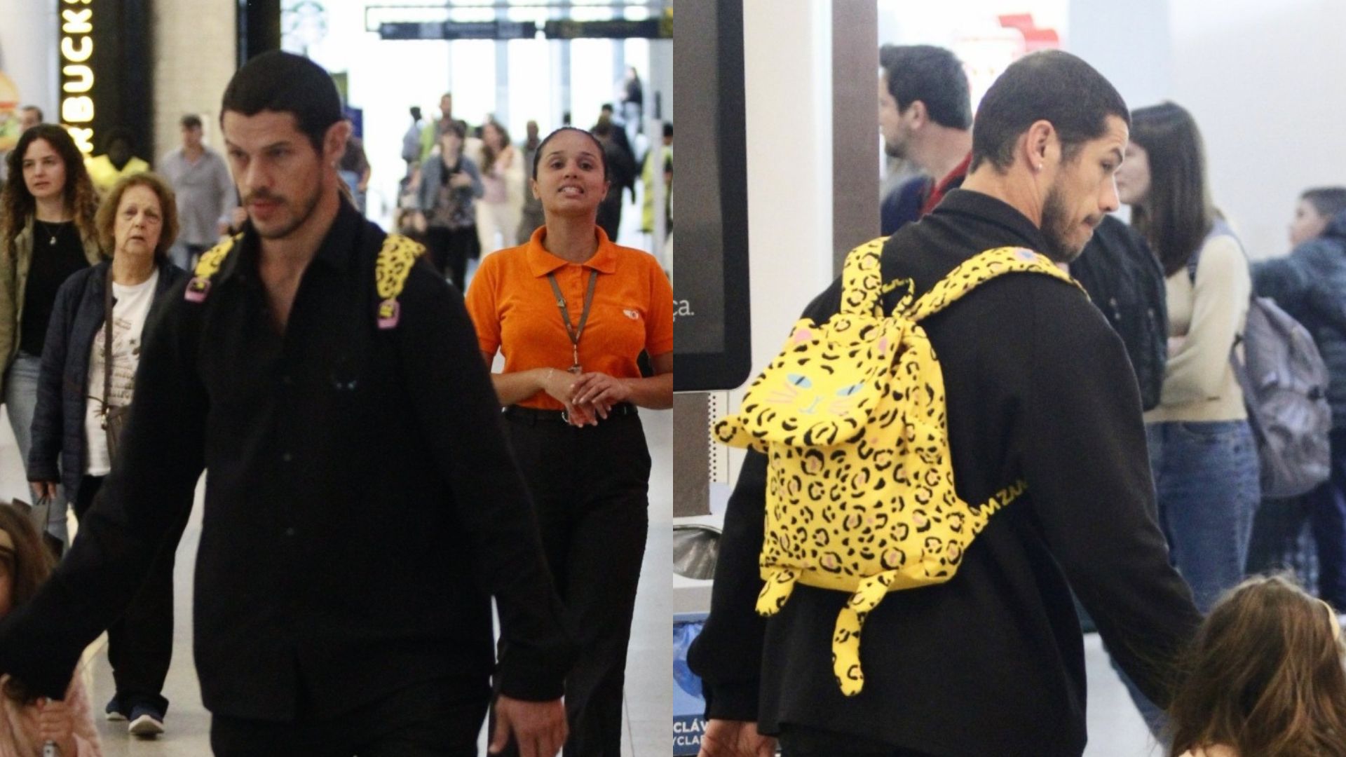 José Loreto esbanja fofura com a filha ao desembarcar no Rio de Janeiro