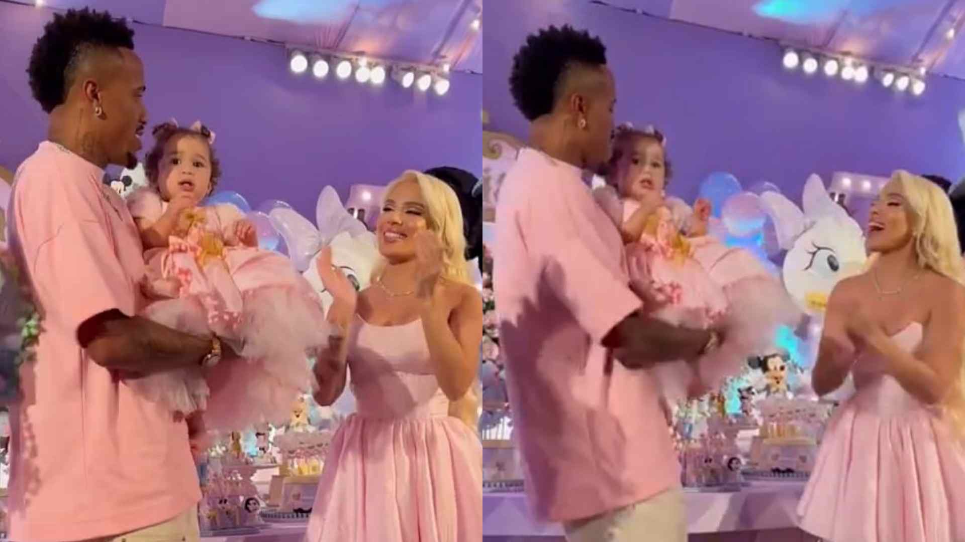 Com looks combinando, Karoline Lima e Éder Militão comemoram aniversário de 1 ano da filha