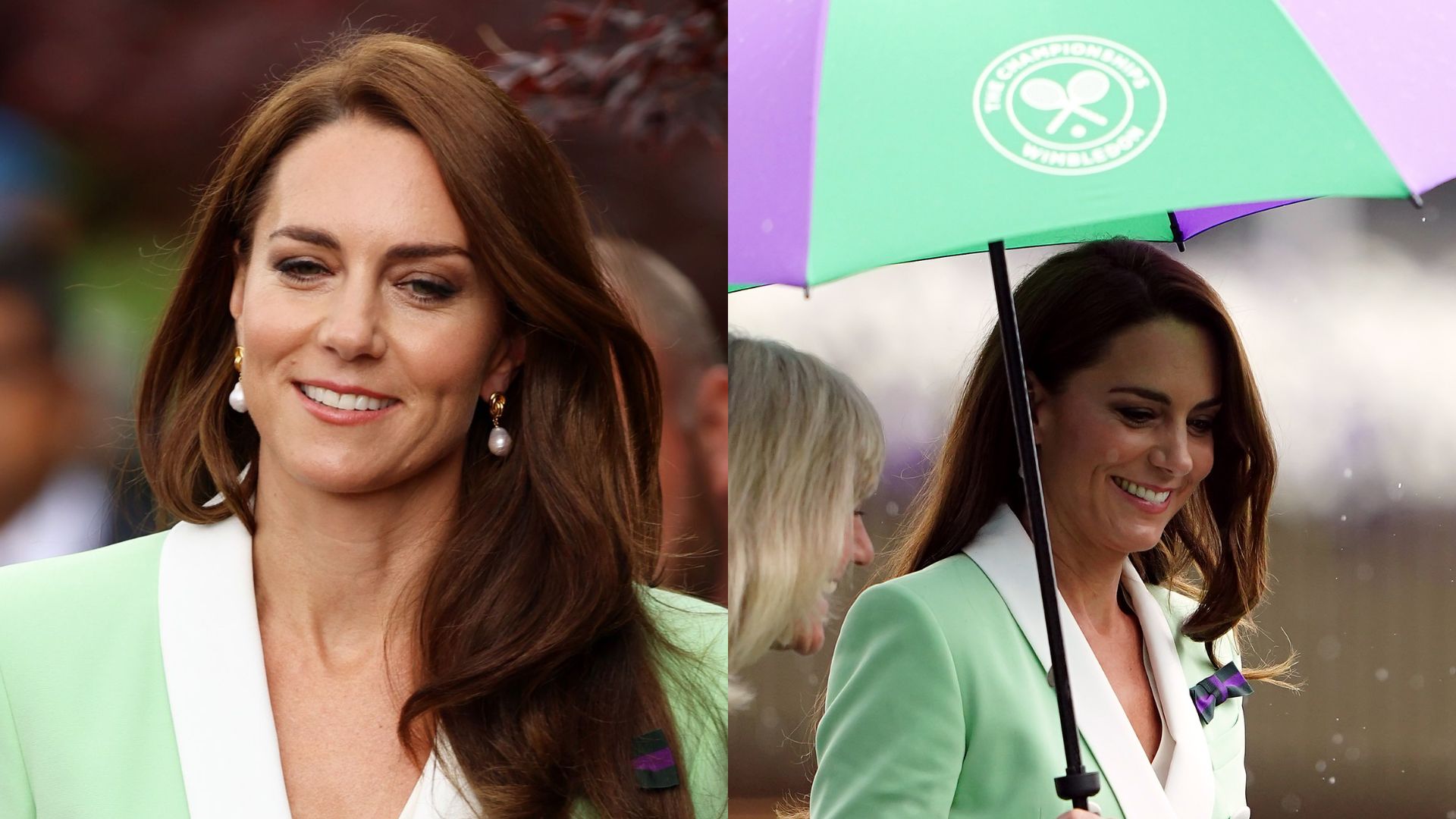 Kate Middleton usa blazer menta em manhã no Torneio de Wimbledon