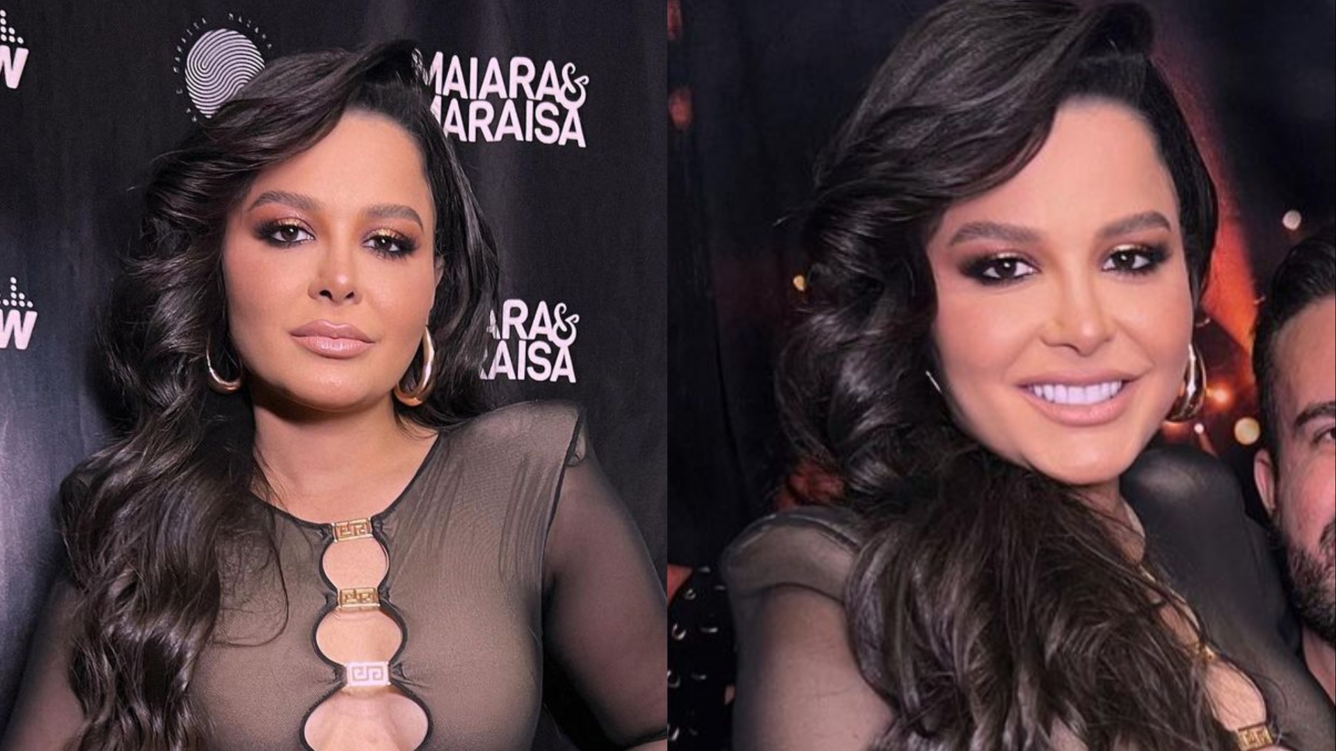 De look transparente e decotado, Maraisa posa com o novo namorado