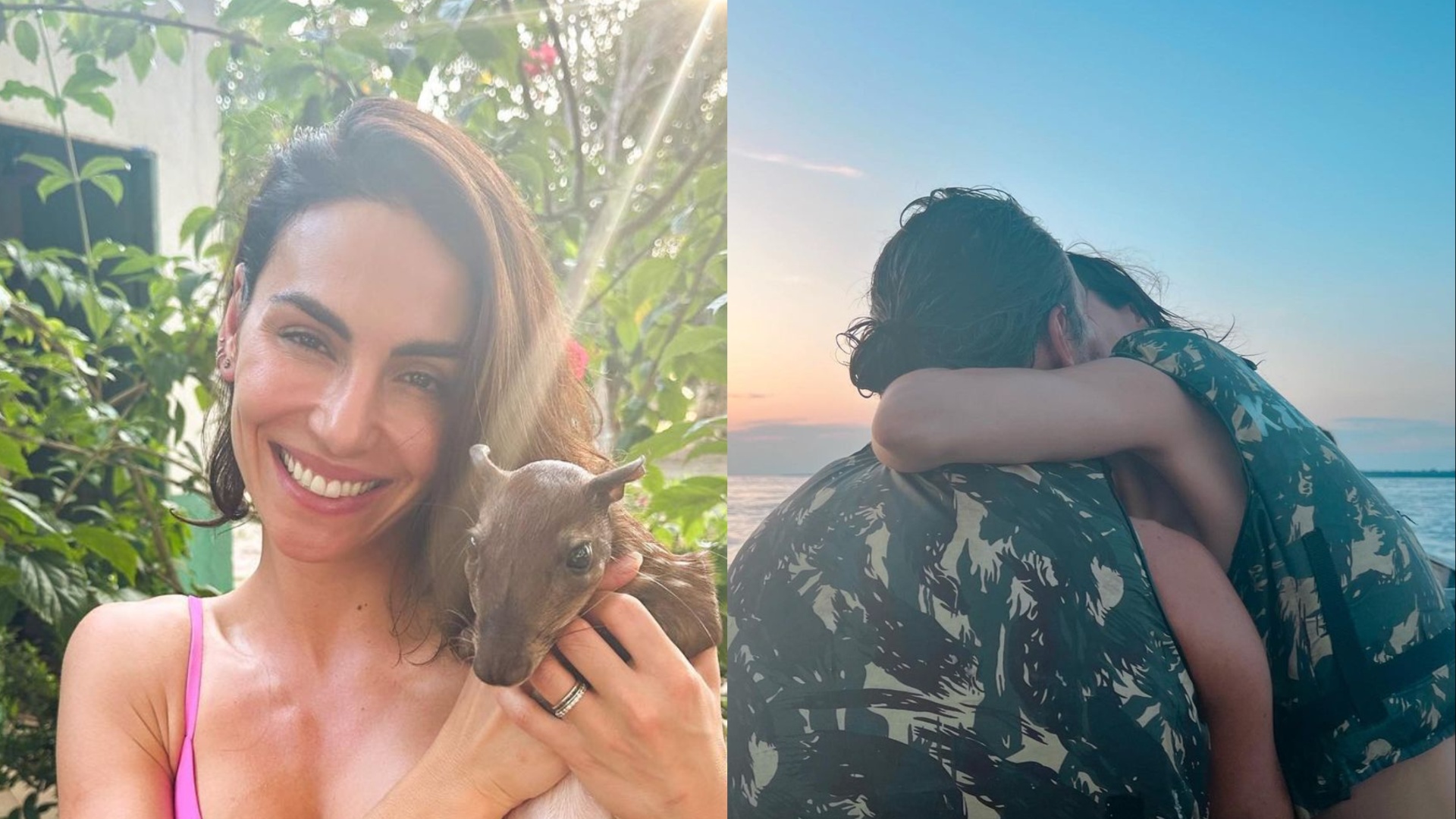 Mel Fronckowiak surge em clique romântico com Rodrigo Santoro na Amazônia: ”Presente”