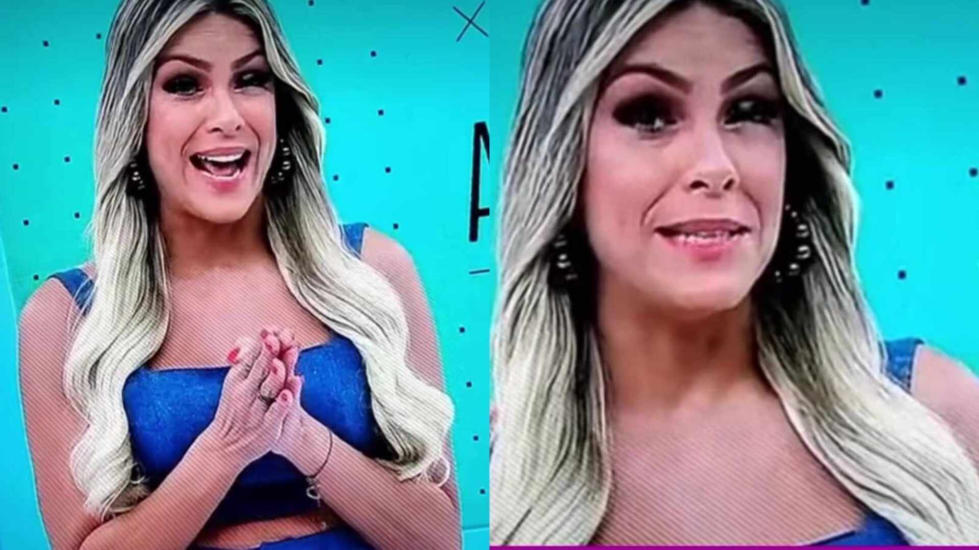 Ao vivo, Renata Fan passa perrengue e tem olho grudado
