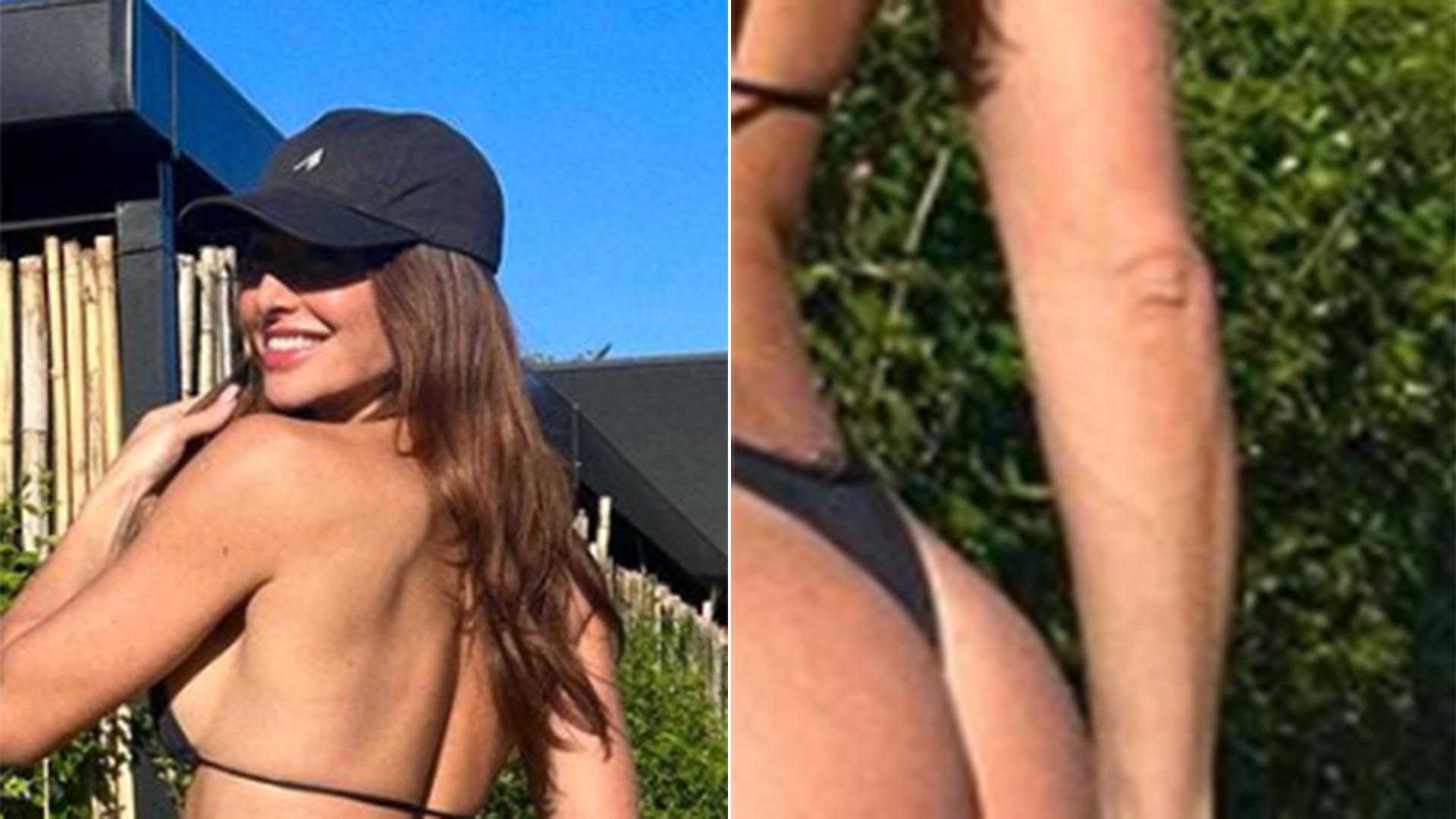 Magérrima, Sabrina Sato empina o bumbum ao usar biquíni fininho