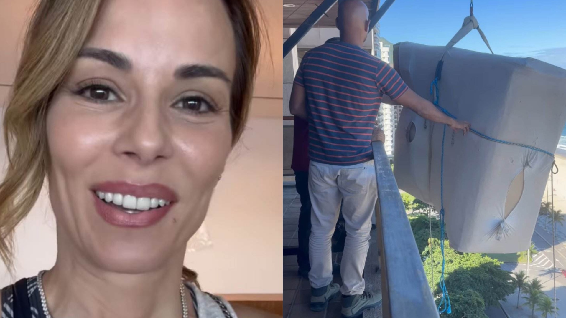 Ana Furtado recebe móveis da casa nova pela varanda: ‘Emoção’