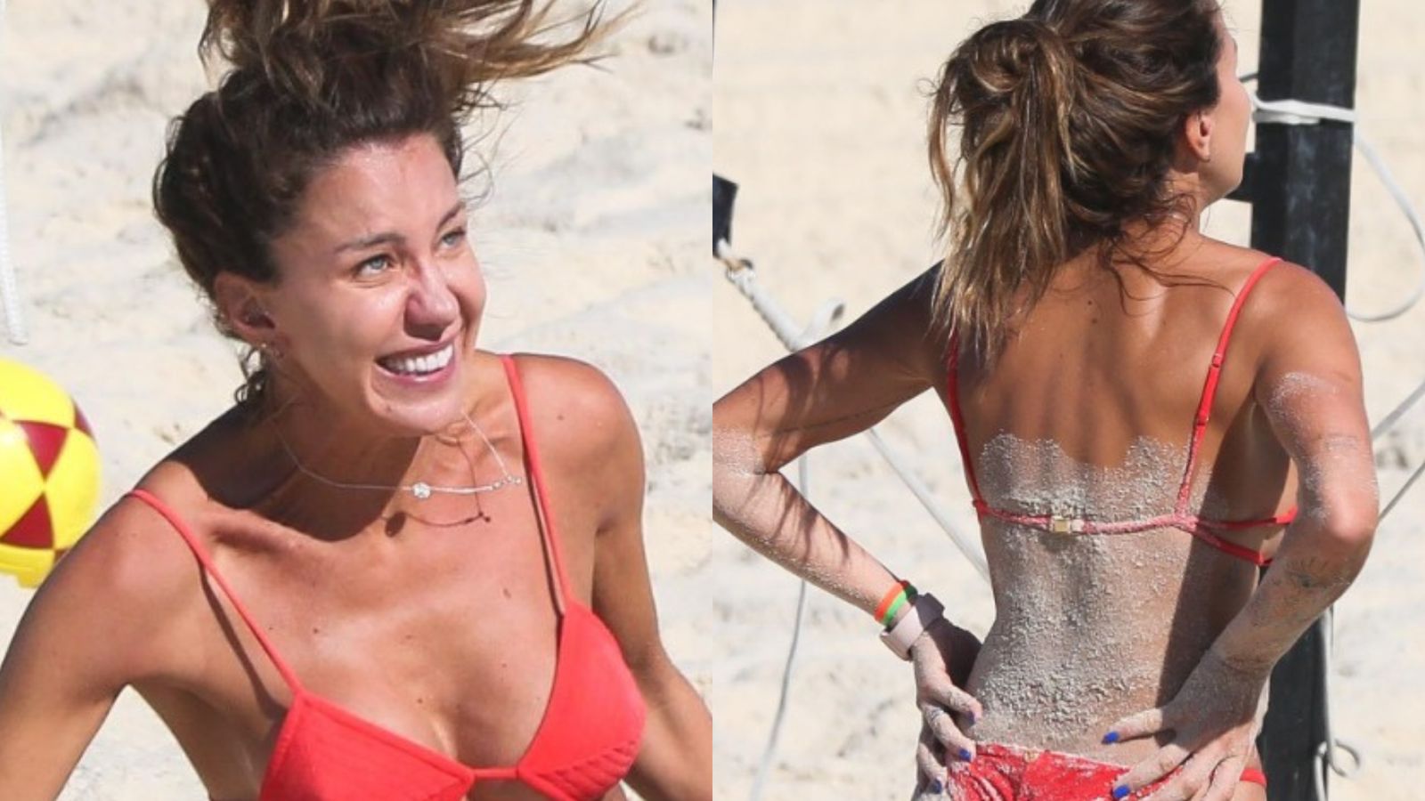 Bárbara Coelho do ‘Esporte Espetacular’ se diverte após levar tombo na praia