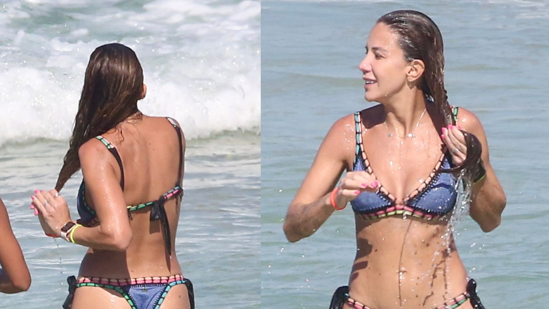 Bárbara Coelho do ‘Esporte Espetacular’ desfila com biquíni finíssimo na praia