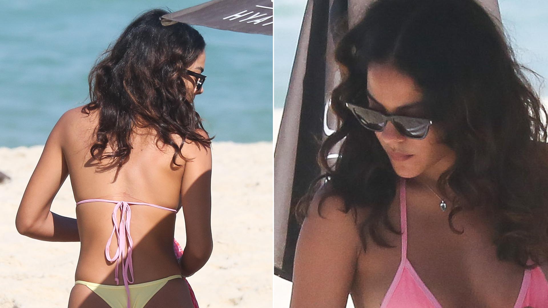 De biquíni, Bella Campos desfila seu corpaço em dia na praia com MC Cabelinho