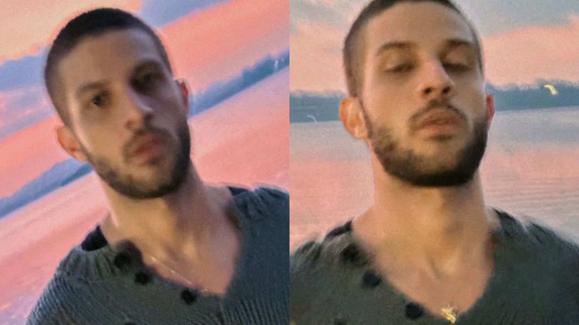 Chay Suede compartilha cliques conceituais com céu rosa em São Paulo