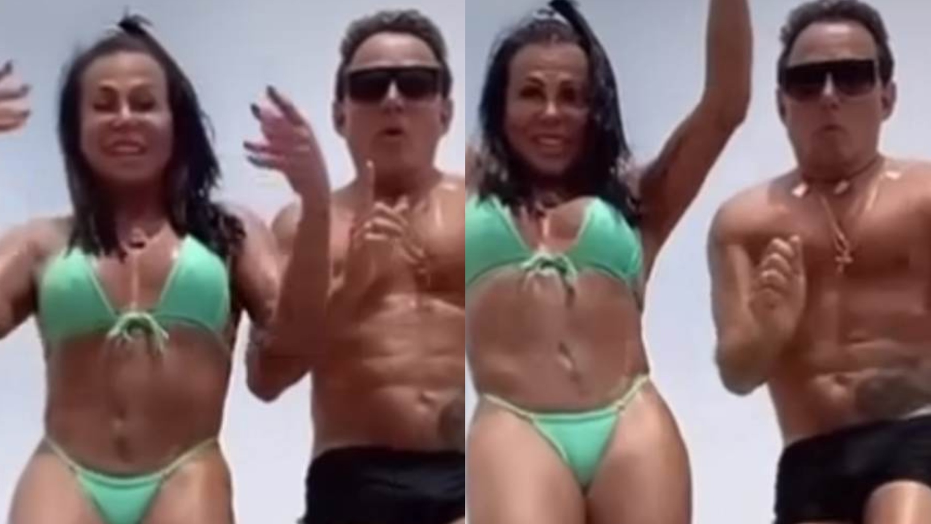 Gretchen causa ao dançar de biquíni minúsculo com o marido: ‘Amando’