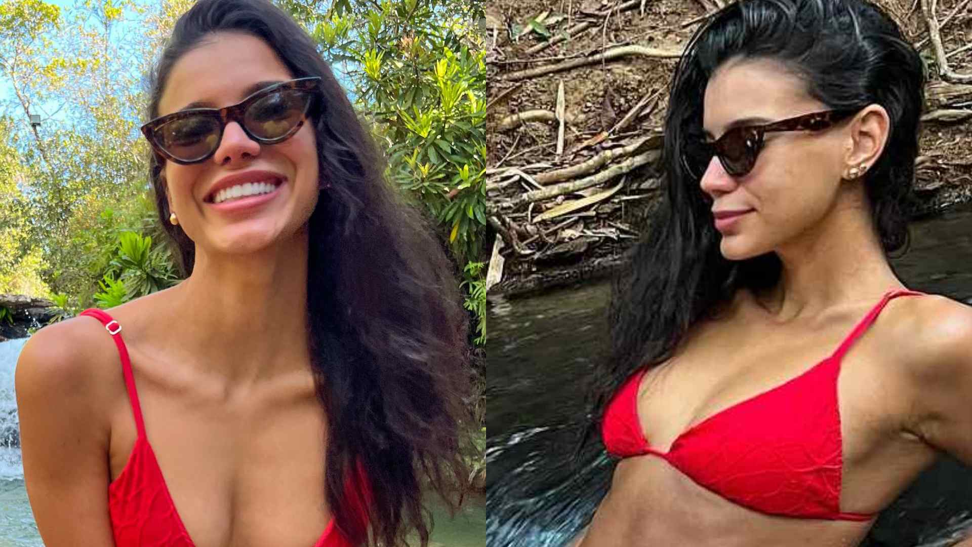 Jakelyne Oliveira ostenta cintura fininha em fotos de biquíni na cachoeira: “Uma sereia”