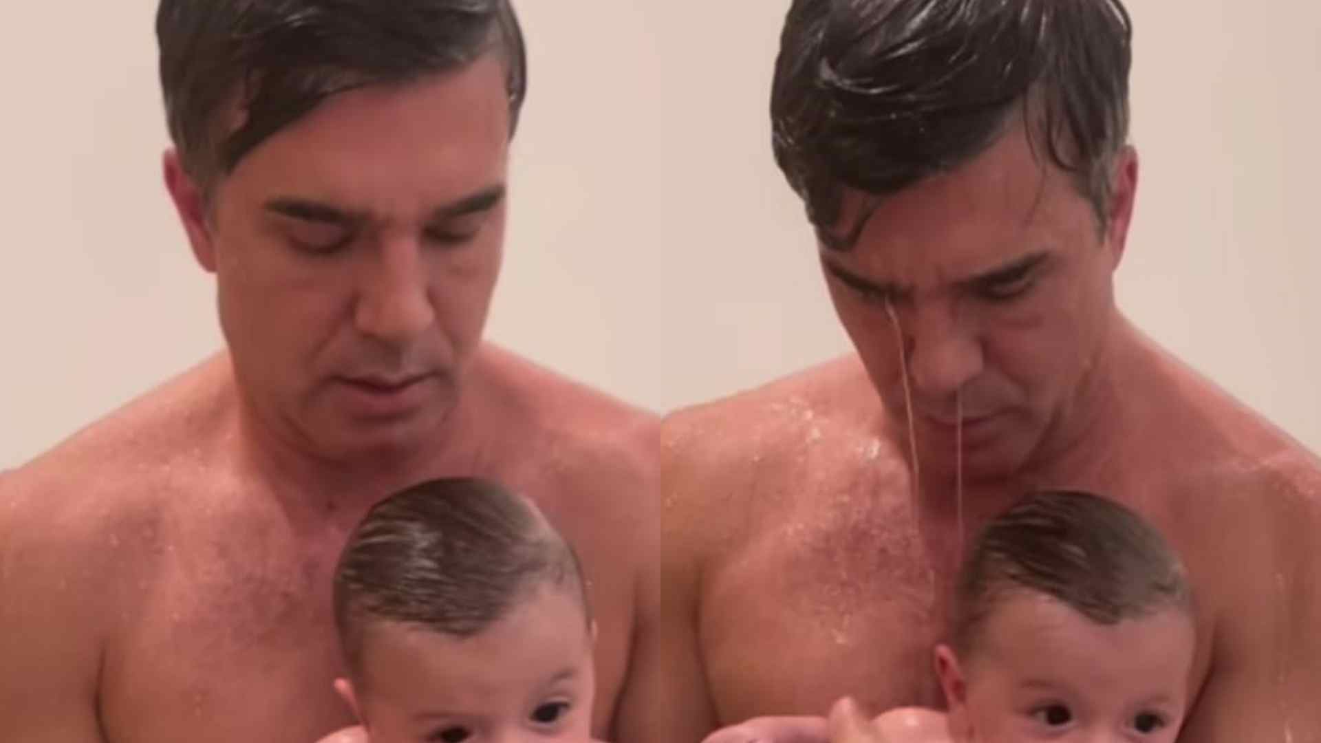 Marido de Claudia Raia divide momento encantador com o filho: “Banho de chuveiro”