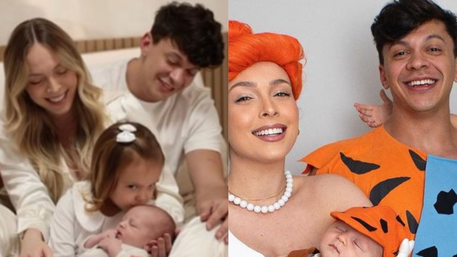 Tata Estaniecki e Julio Cocielo se fantasiam para celebrar primeiro mesversário do filho