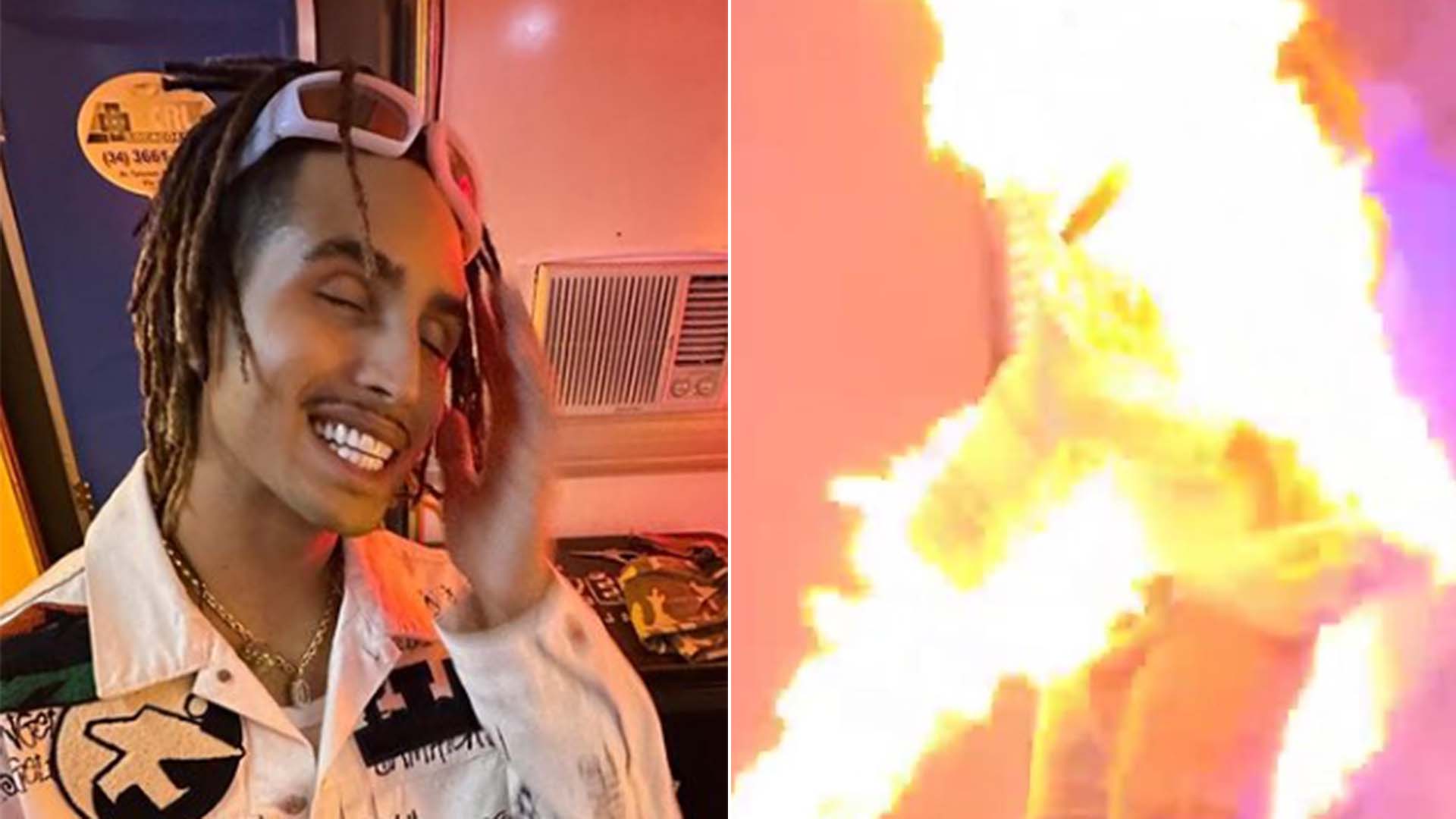 Rapper Matuê é atingido por jato de fogo em show: ‘Tá de boa’