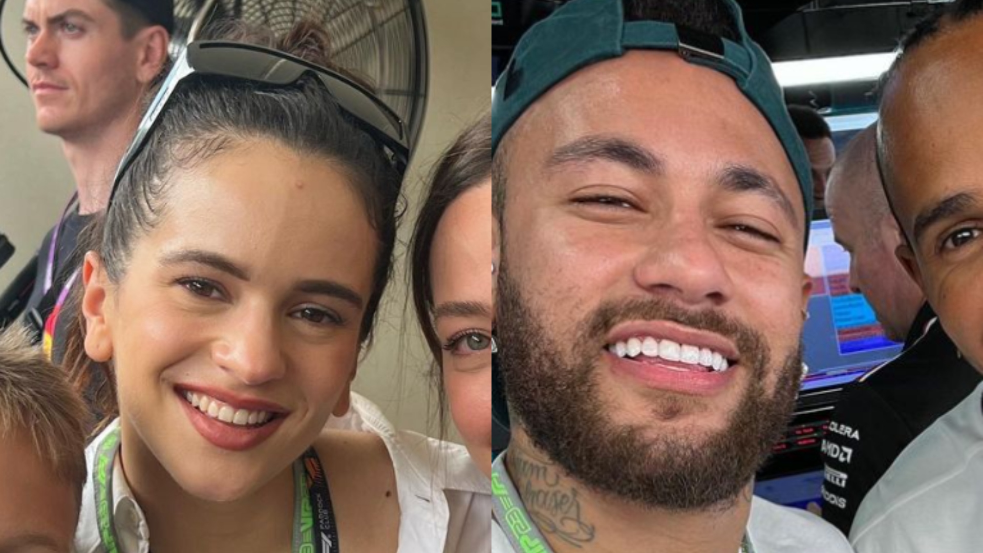 Neymar deixa discrição de lado e tieta Rosalía durante GP de Barcelona