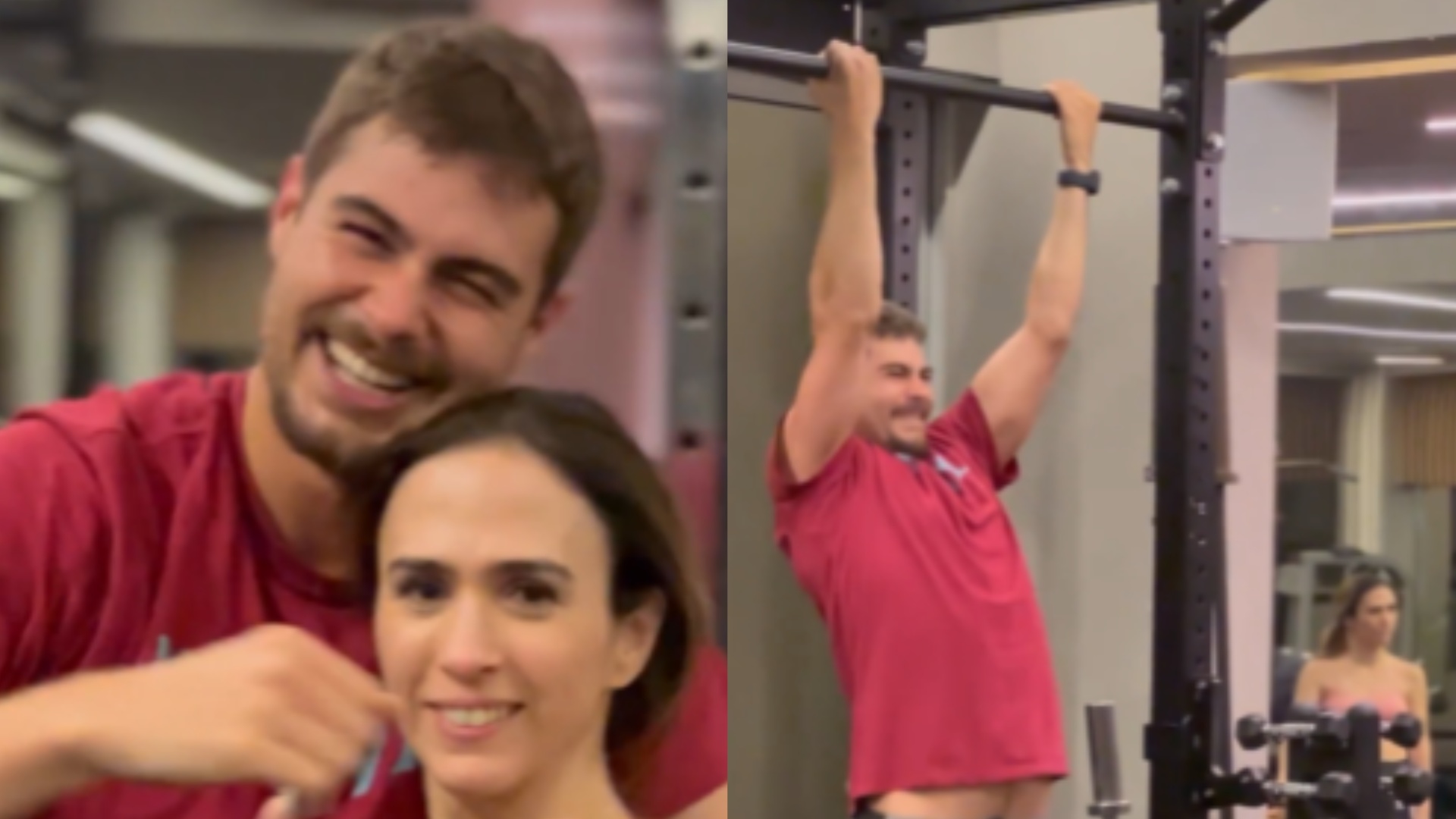 Rafael Vitti e Tata Werneck treinam juntos e divertem fãs: ”De olho no jantar”
