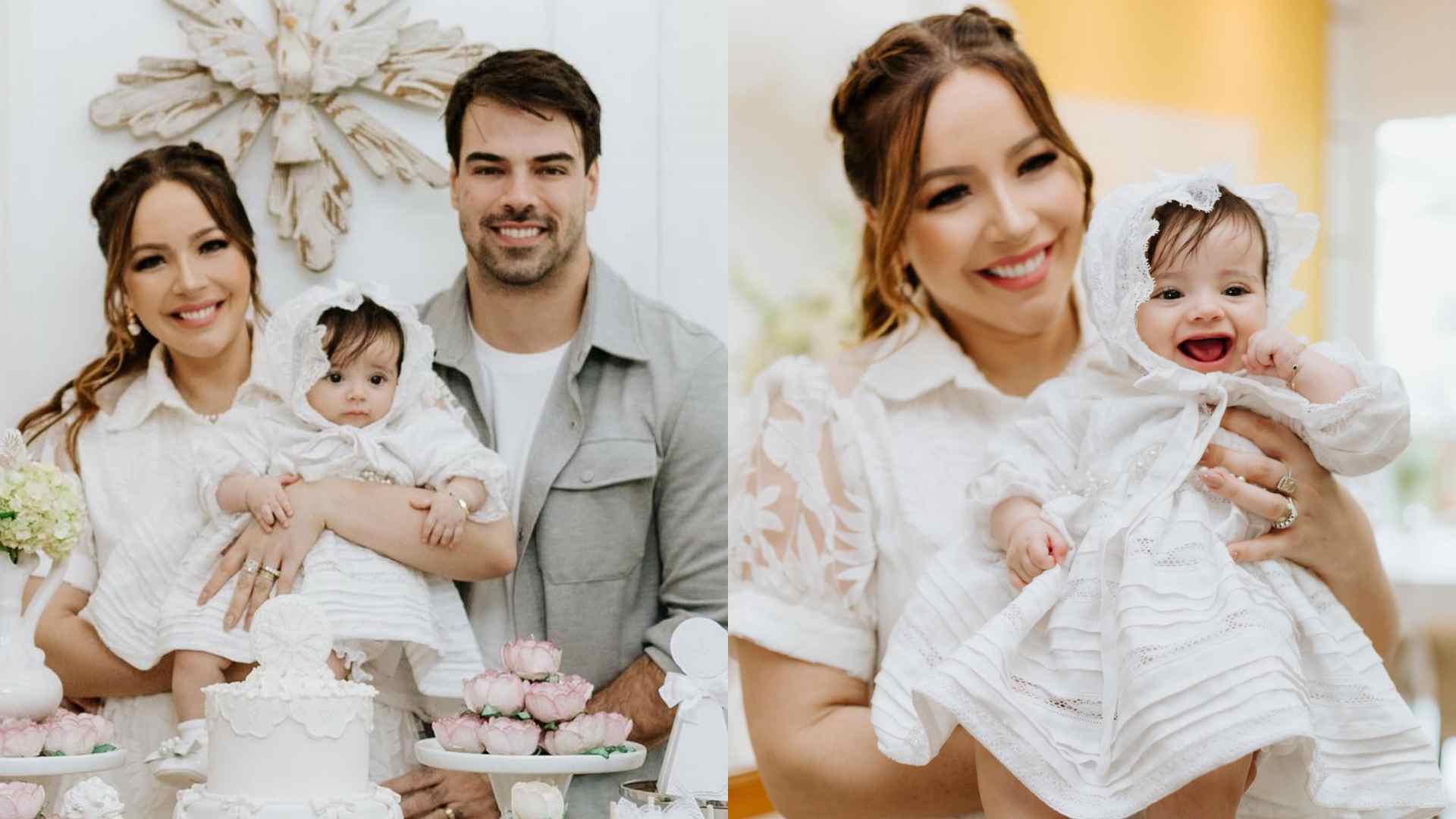 Renata Dominguez encanta ao mostrar detalhes do batizado da filha, Giulia