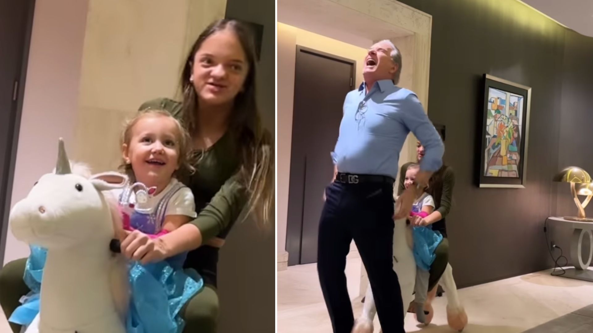 Roberto Justus se diverte com as filhas na mansão da família