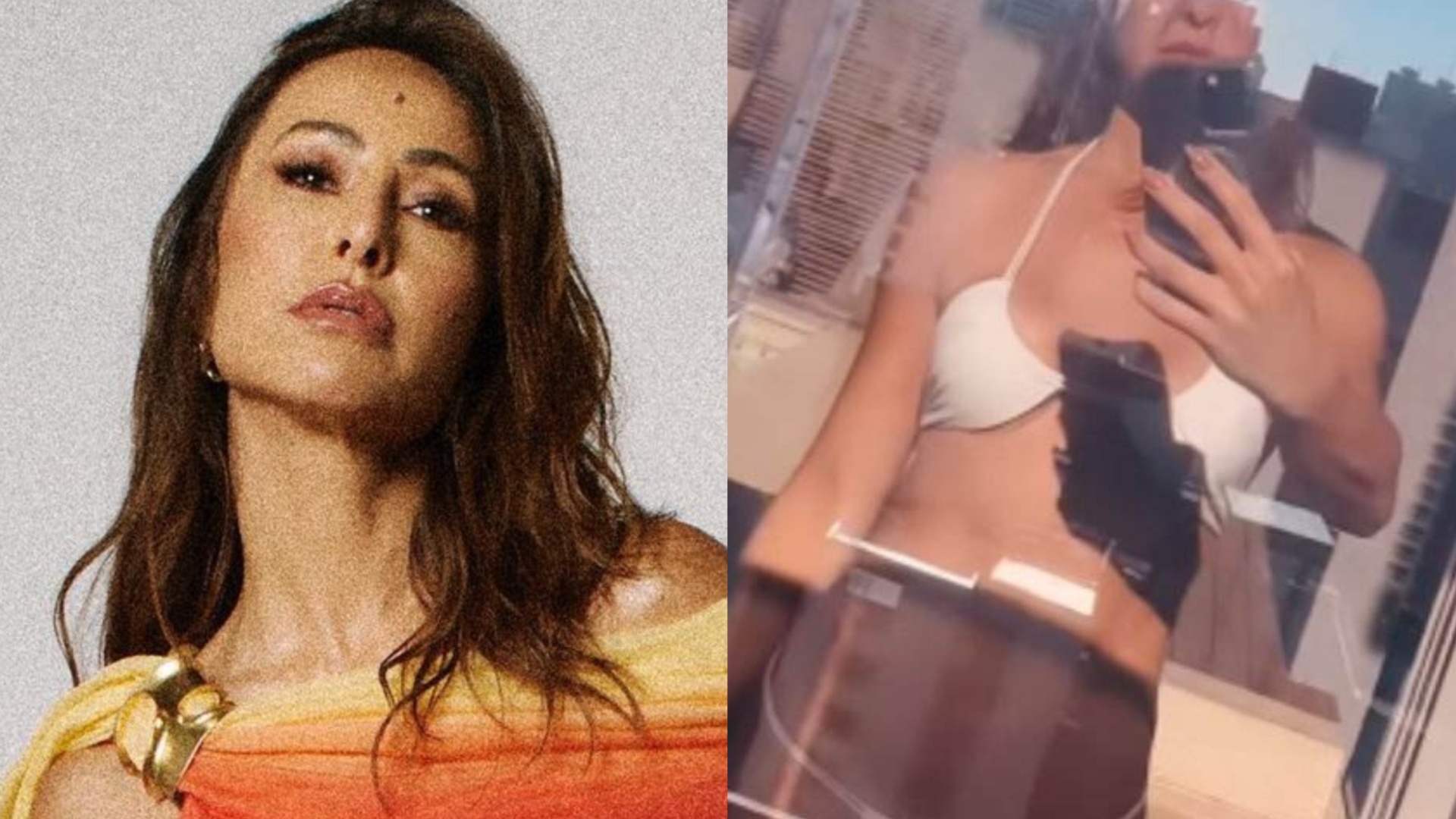 De biquíni branco finíssimo, Sabrina Sato choca na cobertura de seu apartamento