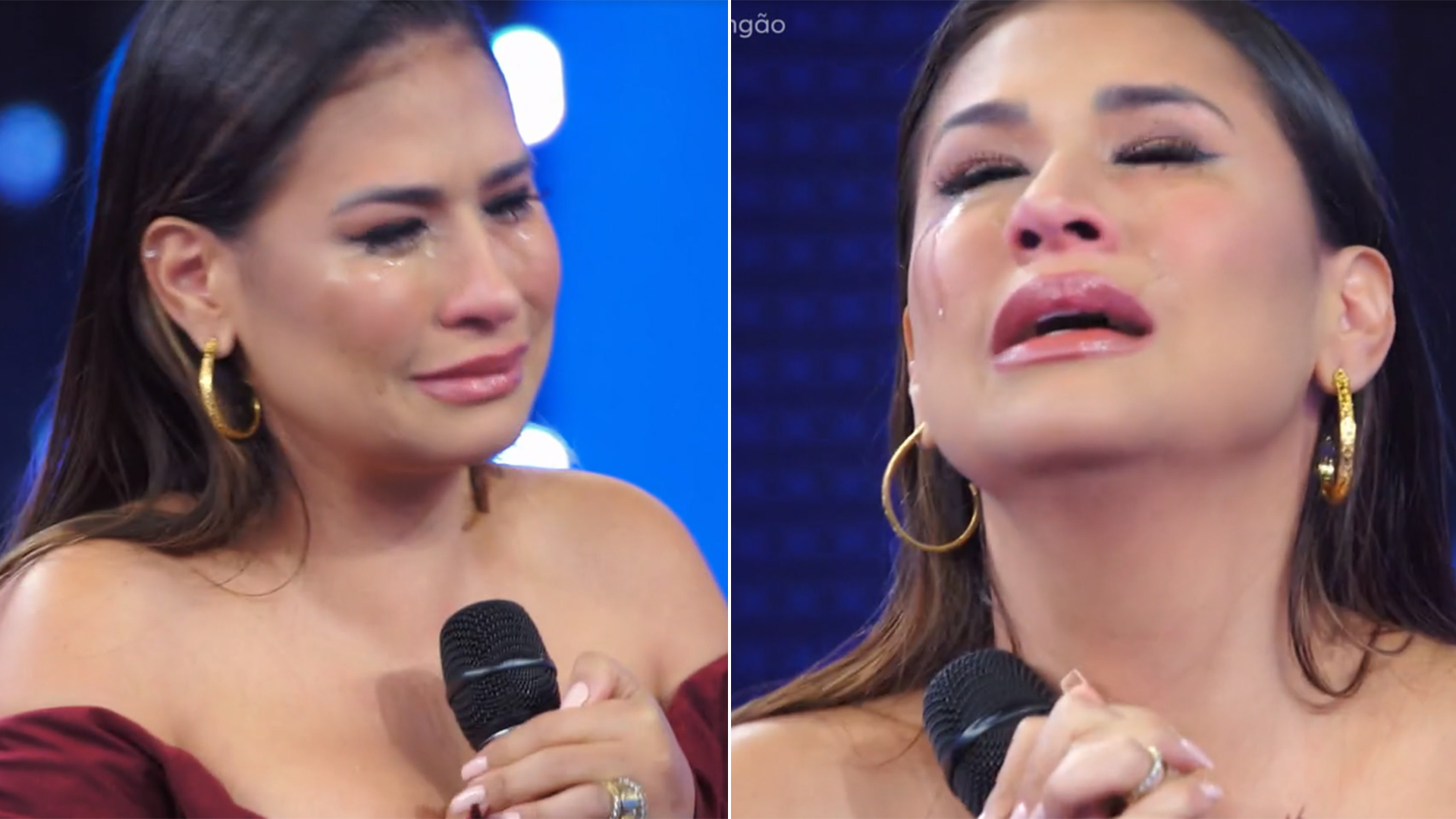 Simone Mendes cai no choro no palco do Domingão com Huck: ‘Graça de Deus’