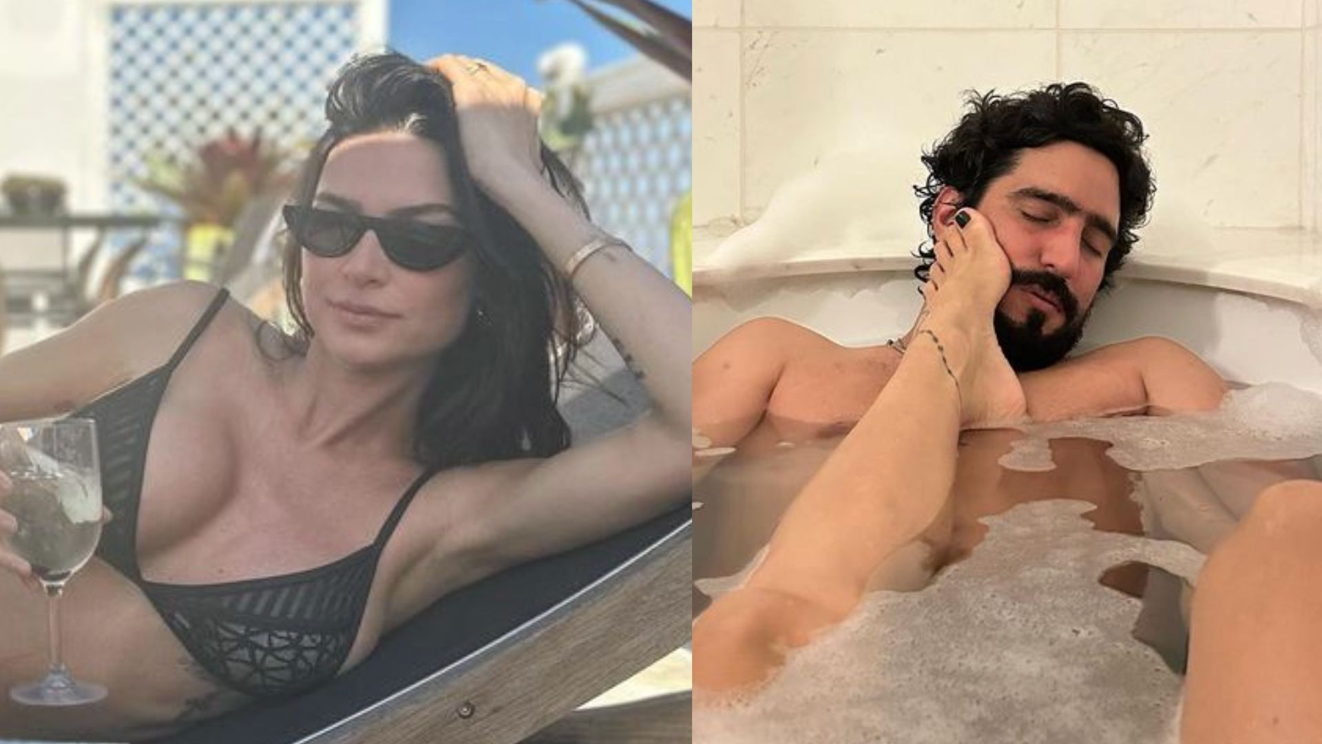 Thaila Ayala curte banheira de espuma na companhia do marido: “Lá vem o 3º menino”