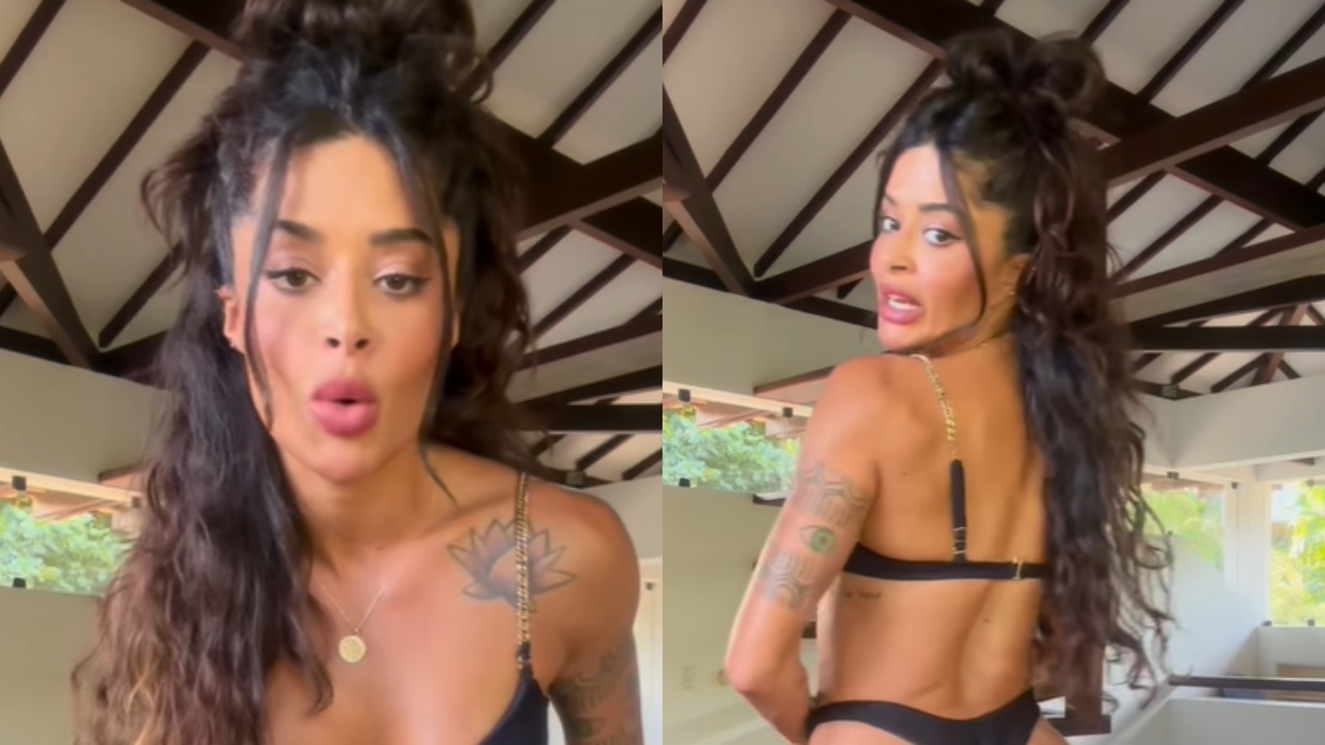 De biquíni, Aline Campos exibe corpo escultural e fala sobre treino de bumbum