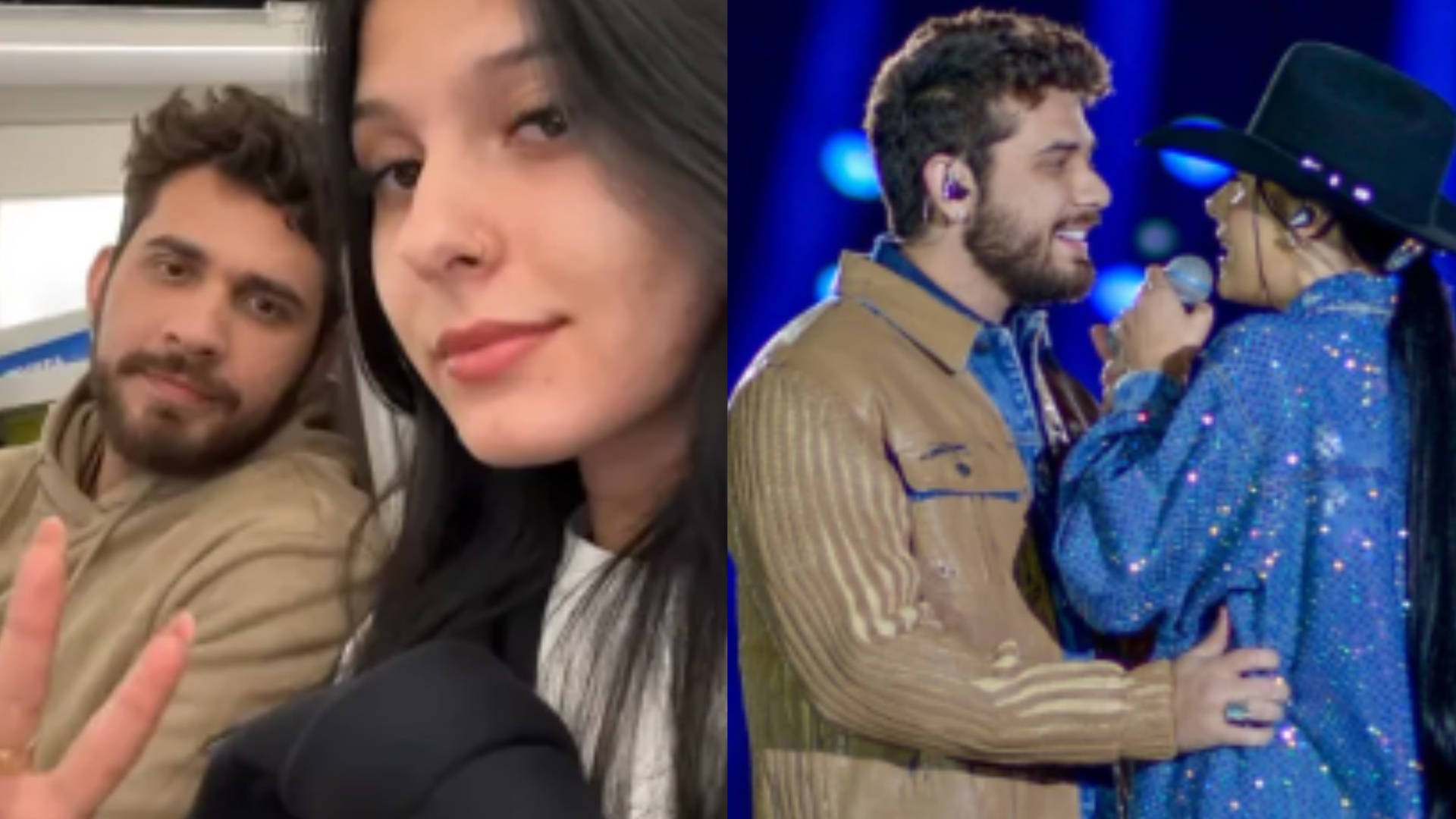 Ana Castela e Gustavo Mioto se beijam durante show em Portugal