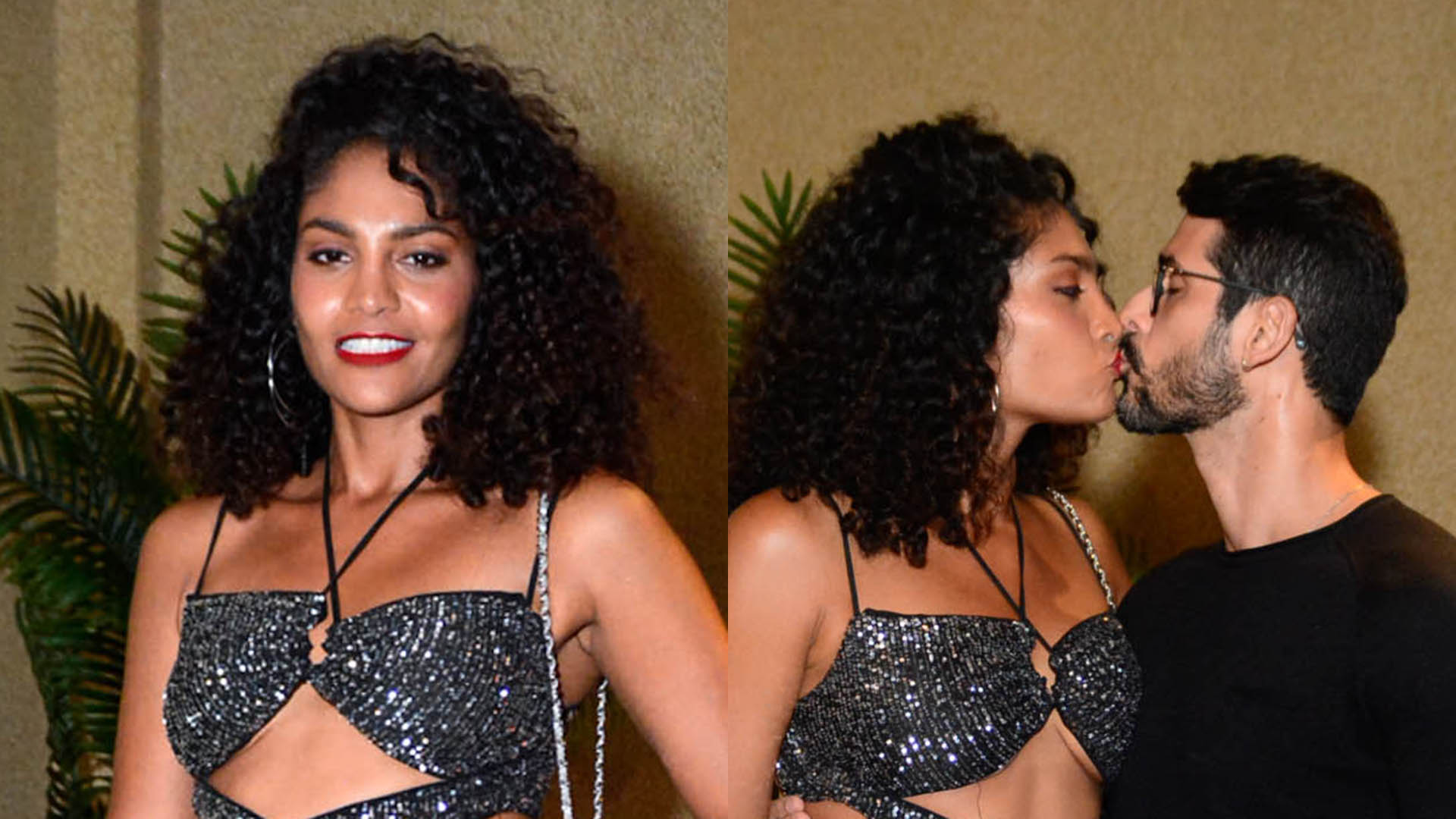 Bárbara Reis usa look com recorte estratégico e beija o noivo em festa de novela