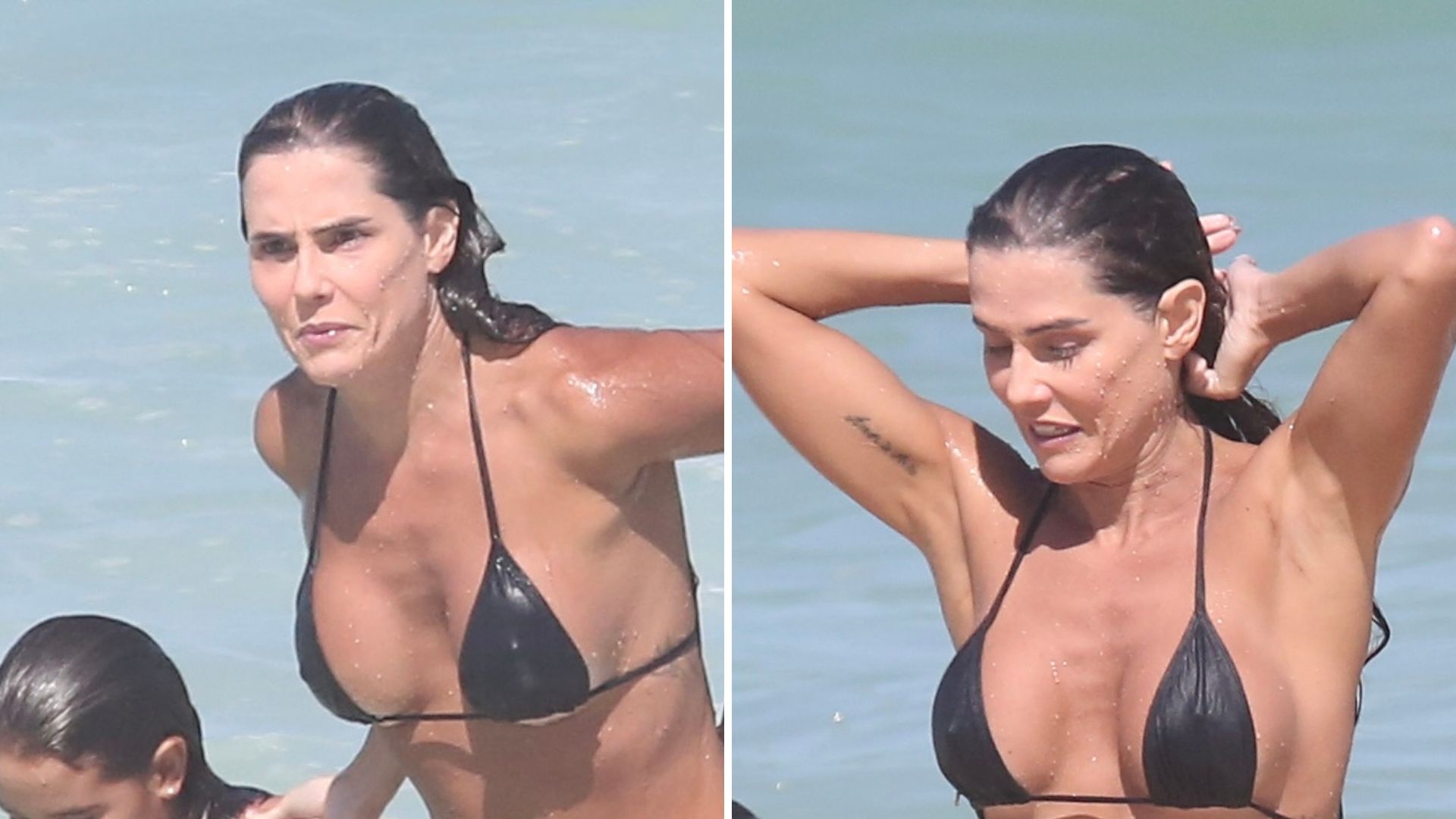 Minúsculo! Deborah Secco escolhe biquíni indiscreto para ir à praia com a filha