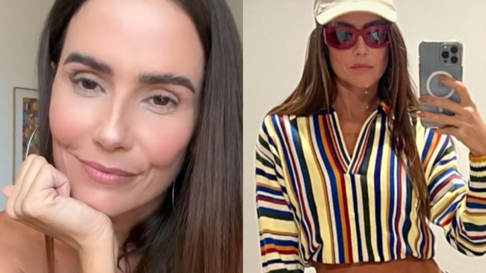 Magérrima, Deborah Secco exibe barriga trincada com look descolado