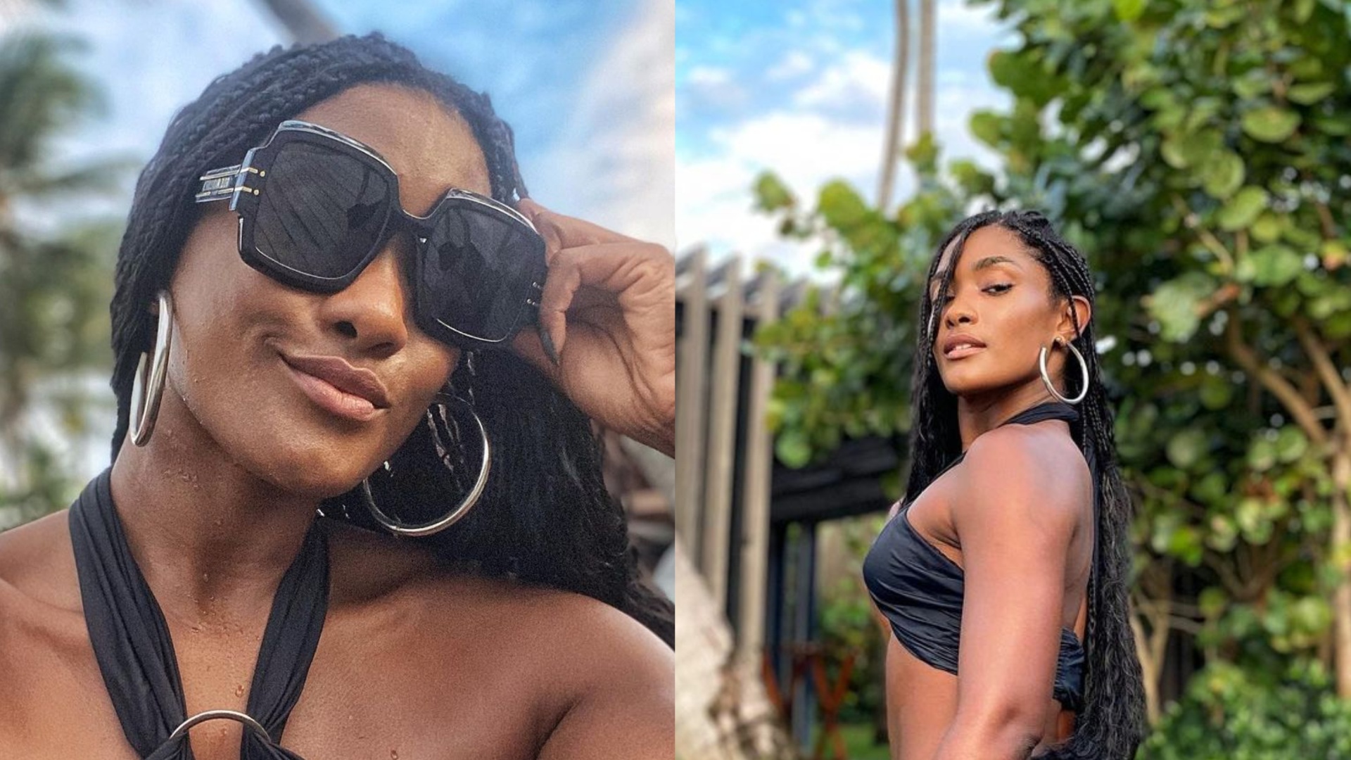 Erika Januza esbanja beleza e rouba a cena ao posar de biquíni preto: ”Deusa”
