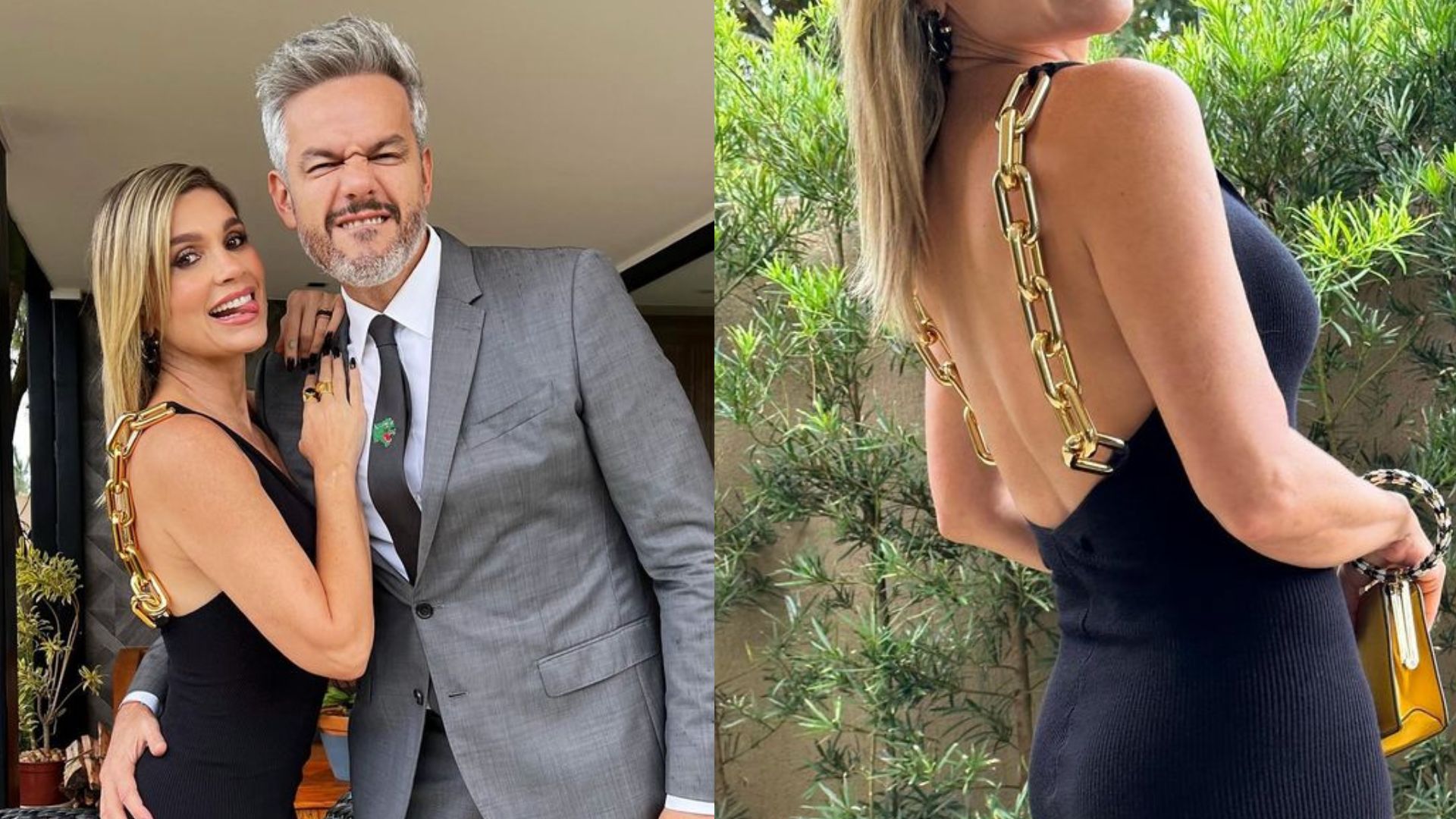 Flávia Alessandra aposta em vestido coladinho e recebe mão boba do marido: “Amo!”