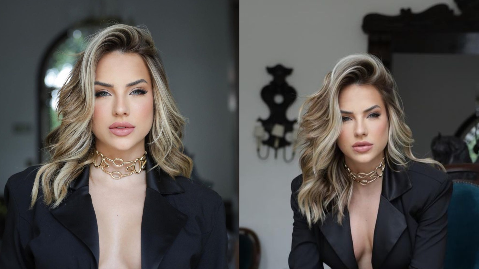 Sem nada por baixo, Gabi Martins aposta em look preto com decotão: ”Obra de arte”