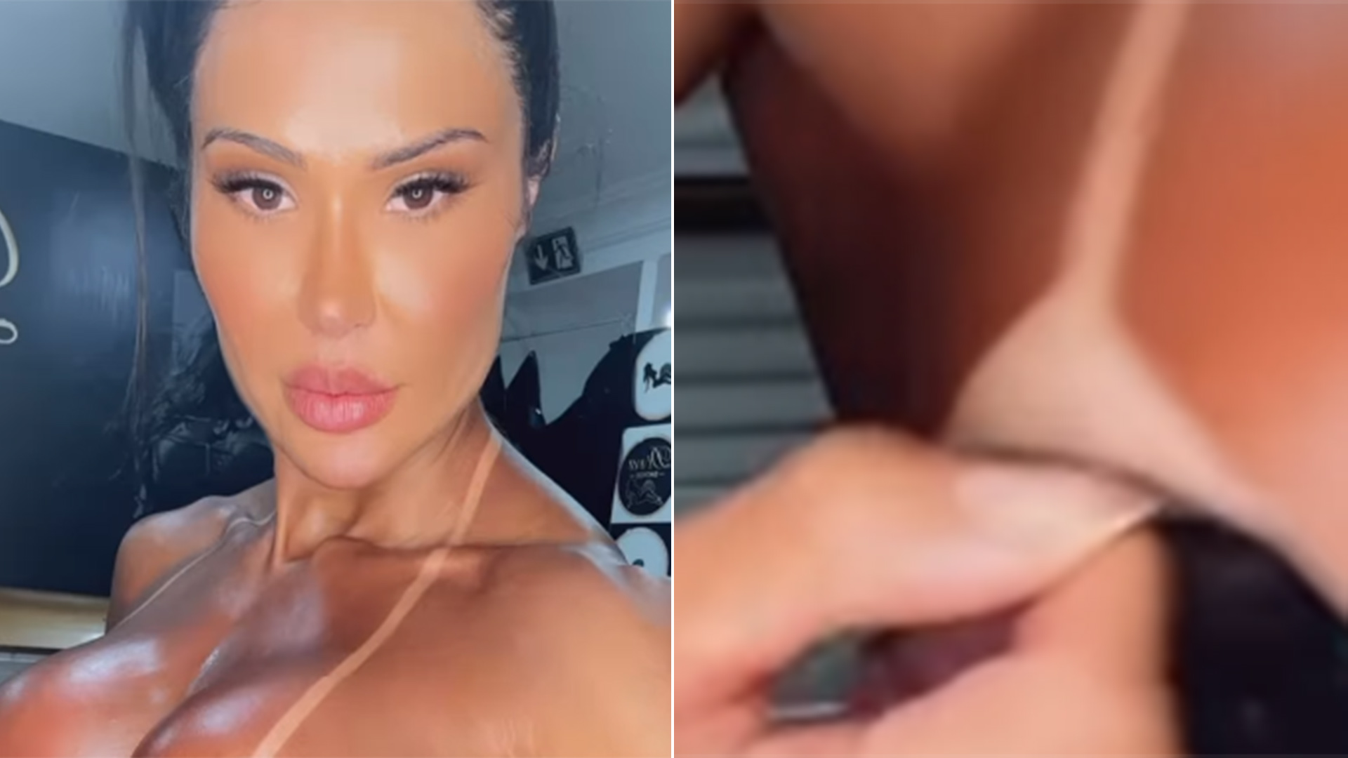 Gracyanne Barbosa quase mostra demais ao tirar biquíni feito de fita adesiva