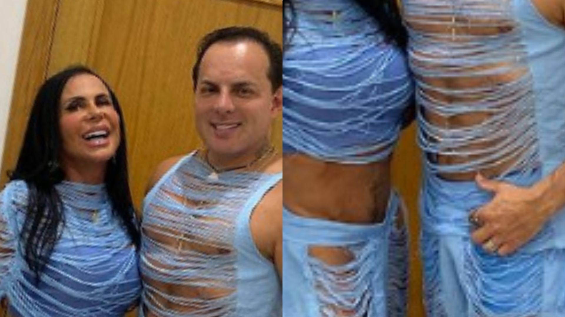 Gretchen e o marido dividem opiniões ao combinarem look: “Quer ibope!”