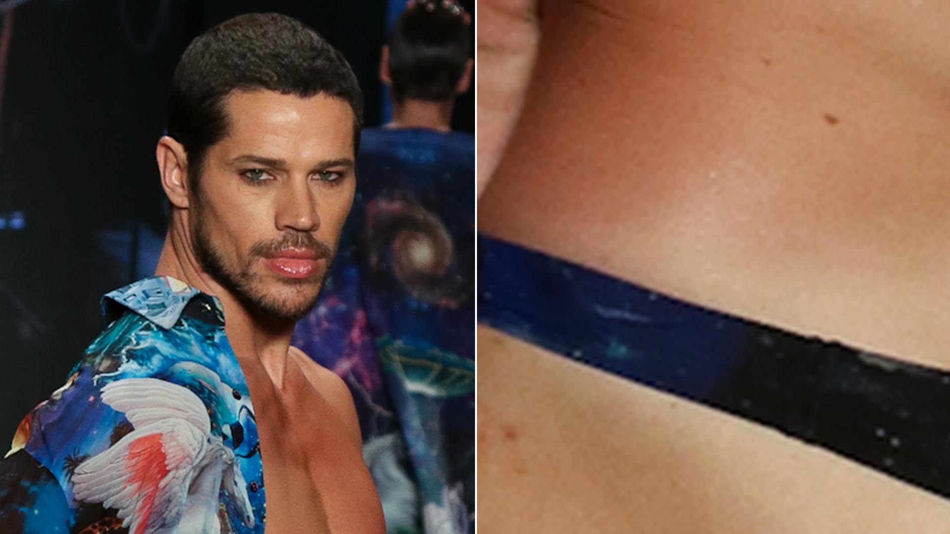 José Loreto desfila com sunga fio-dental em evento e exibe uma parte do bumbum