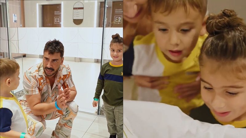 Julio Rocha apresenta filha recém-nascida para os irmãos mais velhos: “Mais fofo”