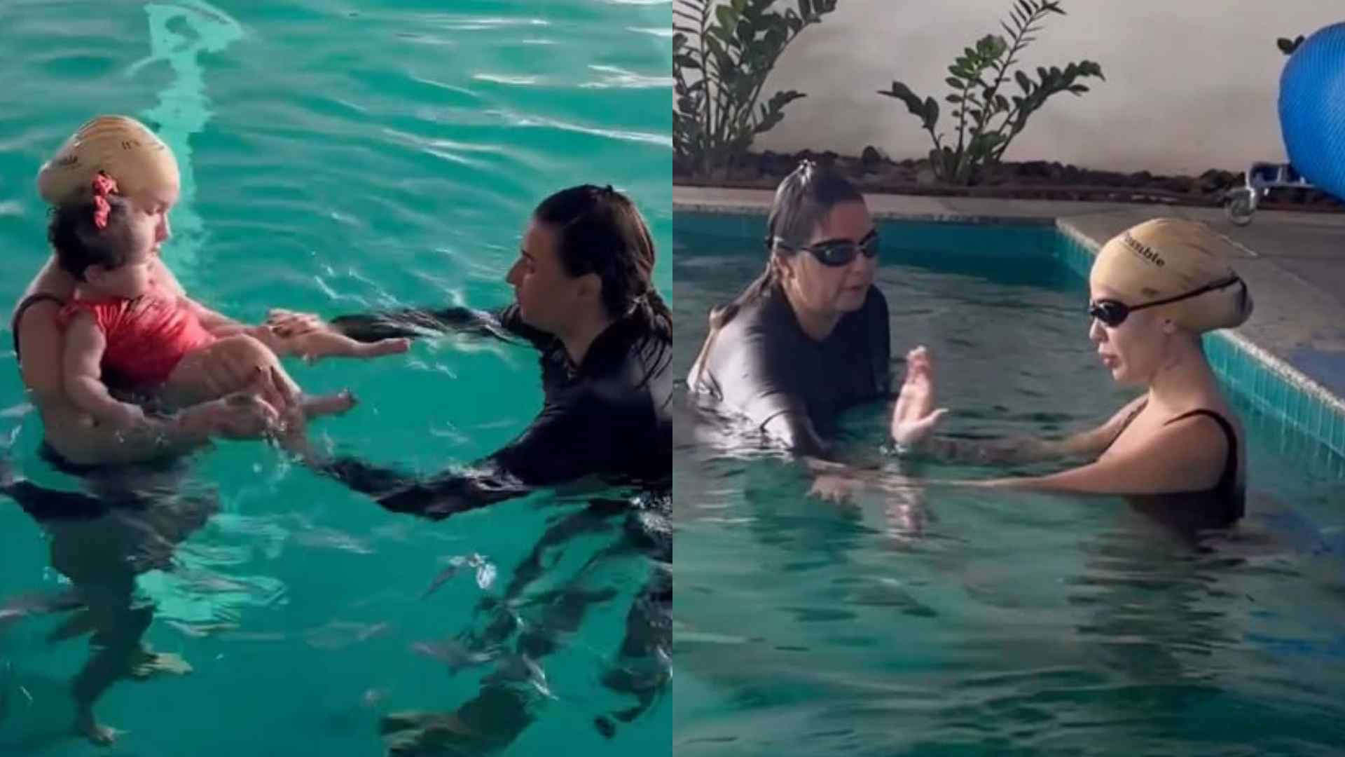 Karoline Lima diverte fãs ao mostrar aulas de natação com a filha, Cecília