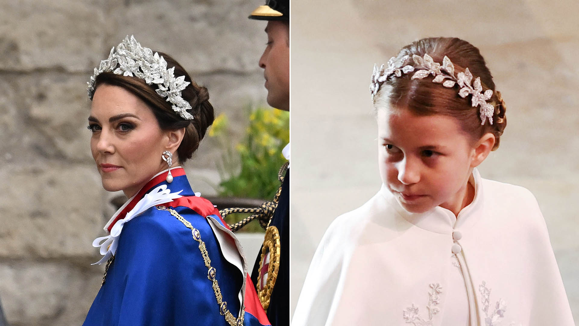 Kate Middleton e a filha, Charlotte, usam tiaras combinando para a coroação