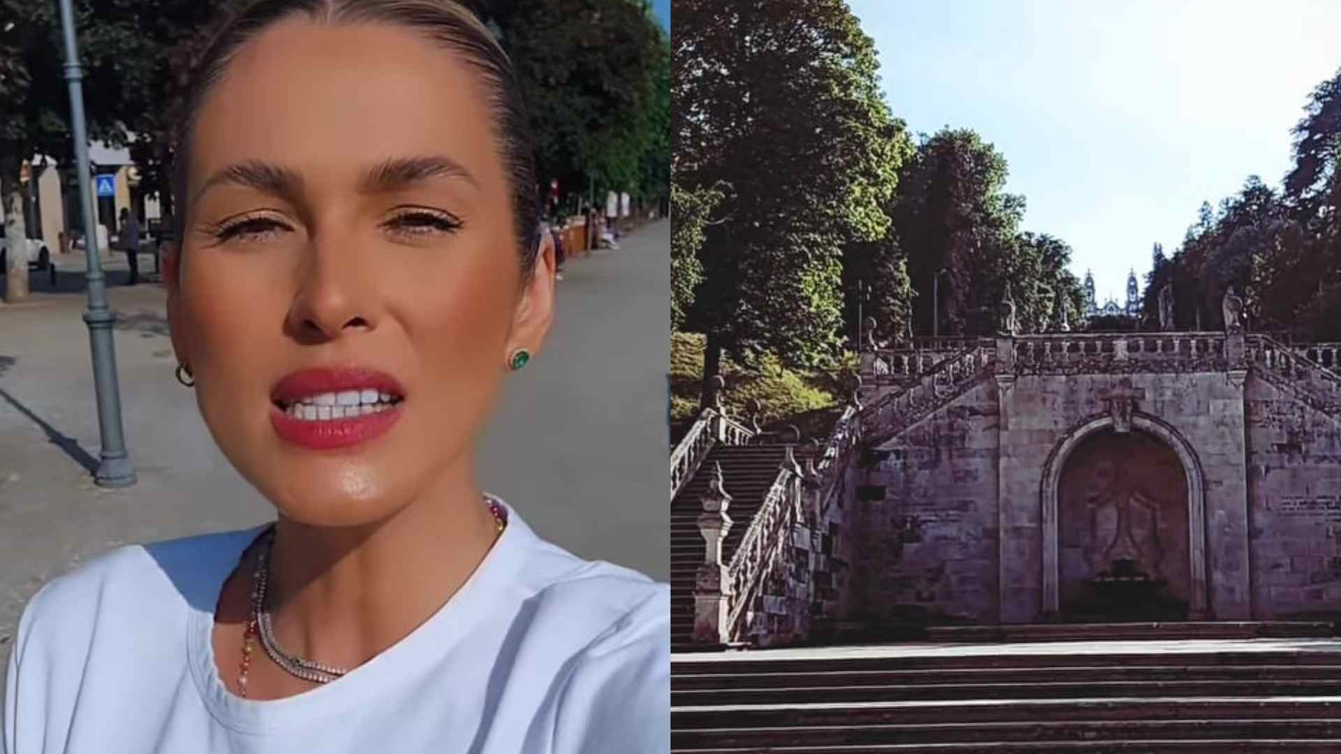 Lívia Andrade sobe quase 700 degraus para conhecer igreja: “Encarei a missão”