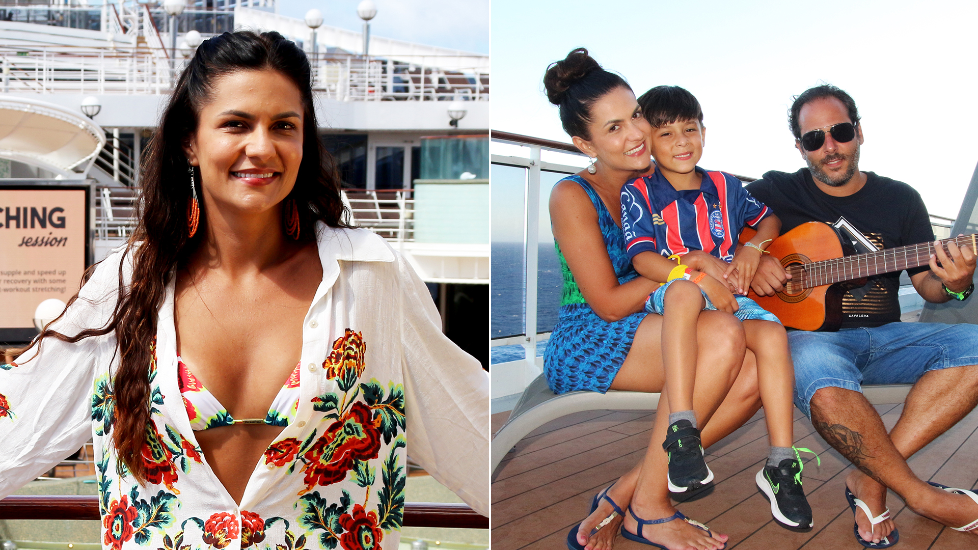 Atriz Paula Barbosa se reconecta com família em alto-mar