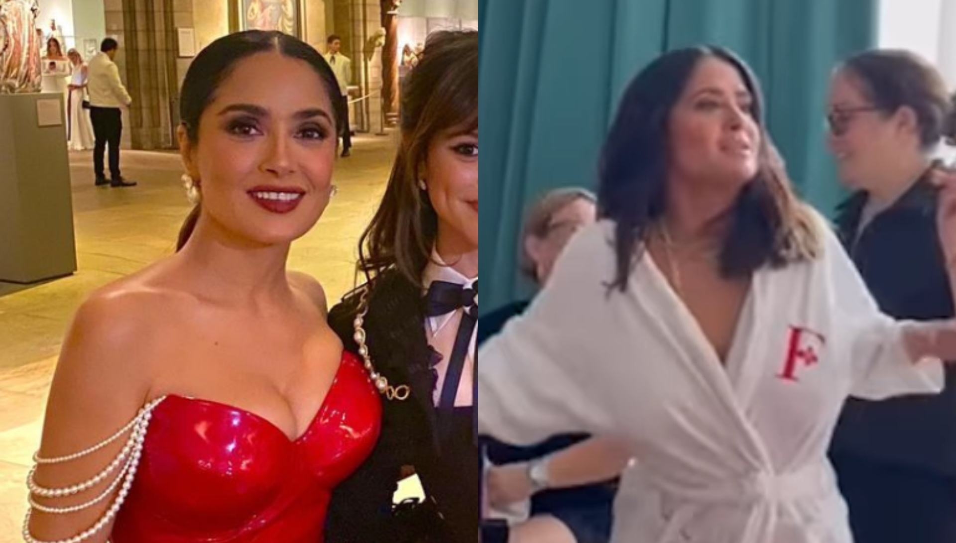 Salma Hayek dança de roupão e mostra demais ao se empolgar