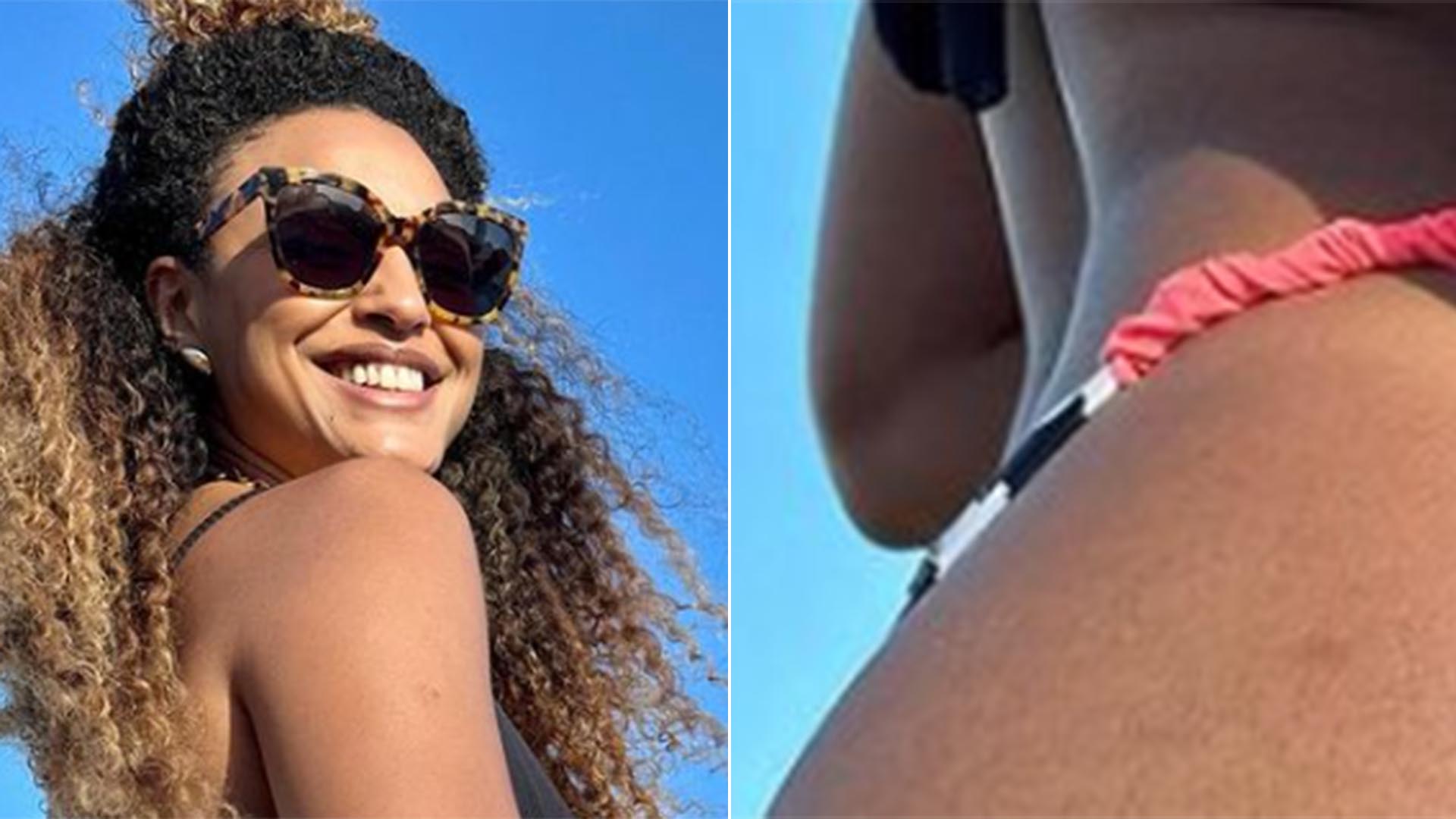 Sheron Menezzes, de Vai na Fé, coloca o bumbum para jogo em dia na praia