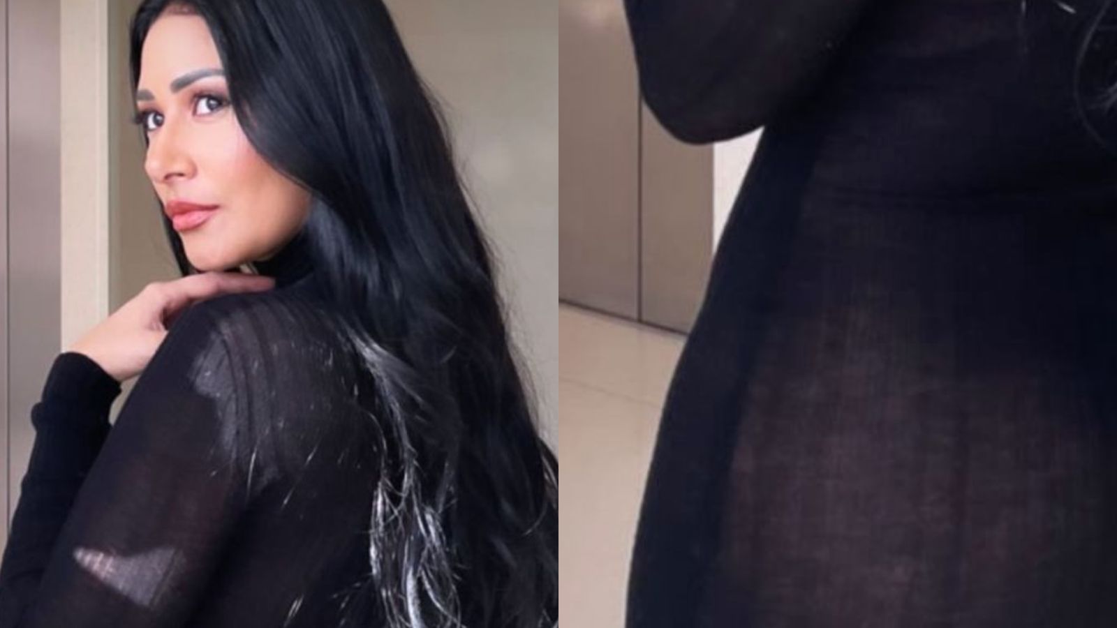 Simaria Mendes é traída por vestido preto ao posar de costas: “Transparente”