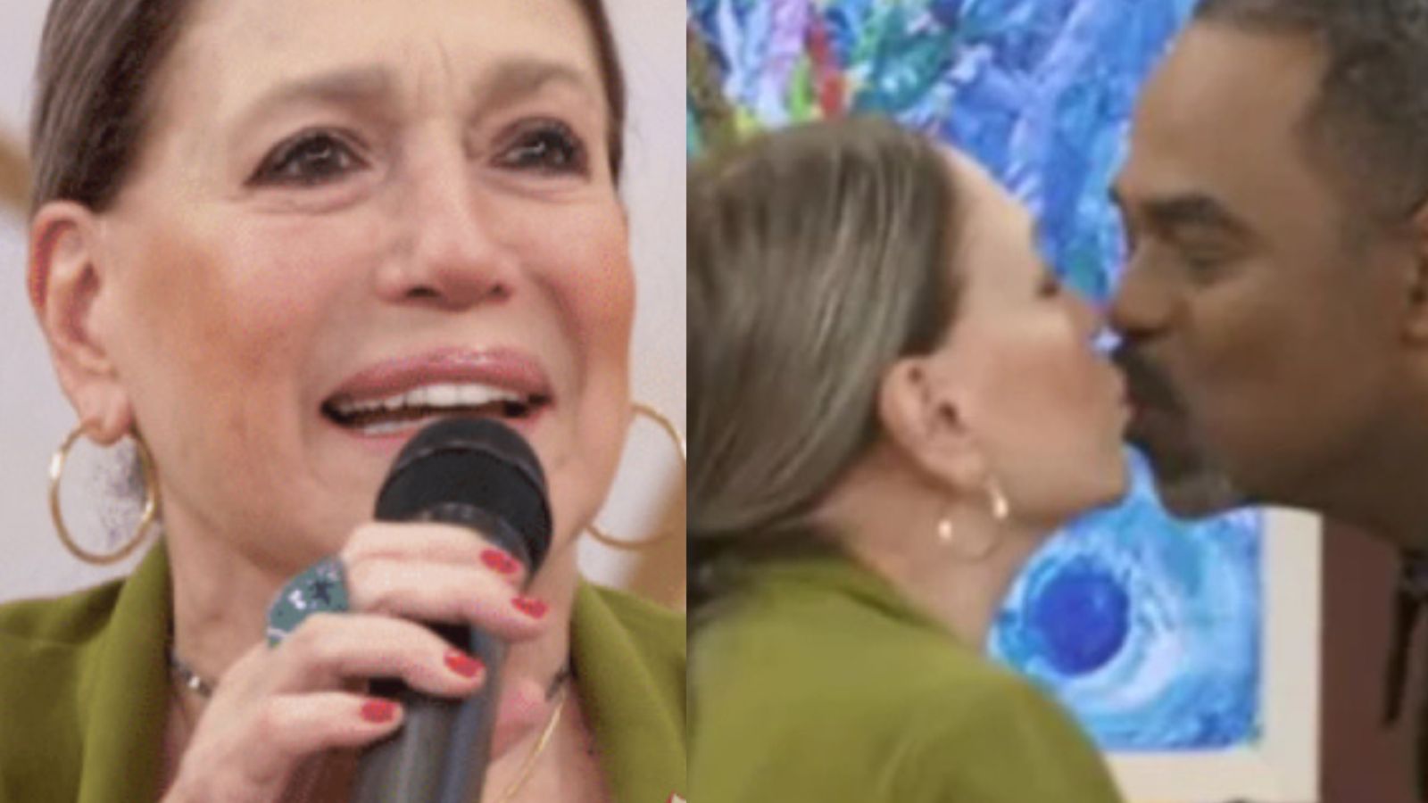 Susana Vieira quebra protocolo e beija Manoel Soares no ‘Encontro’: ‘Calma, mulher’