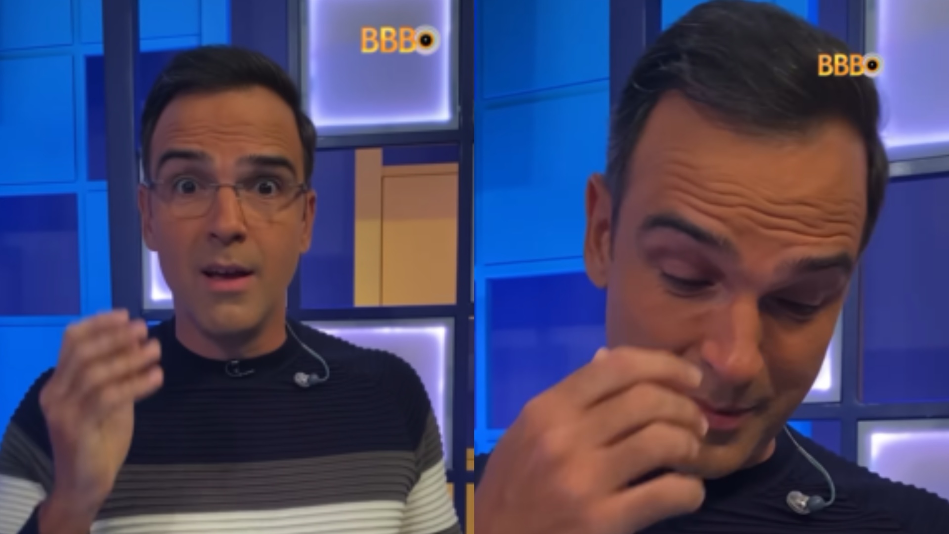 Tadeu Schmidt cai no choro ao receber homenagem dos ex-BBBs: ”Me pegou em cheio!”